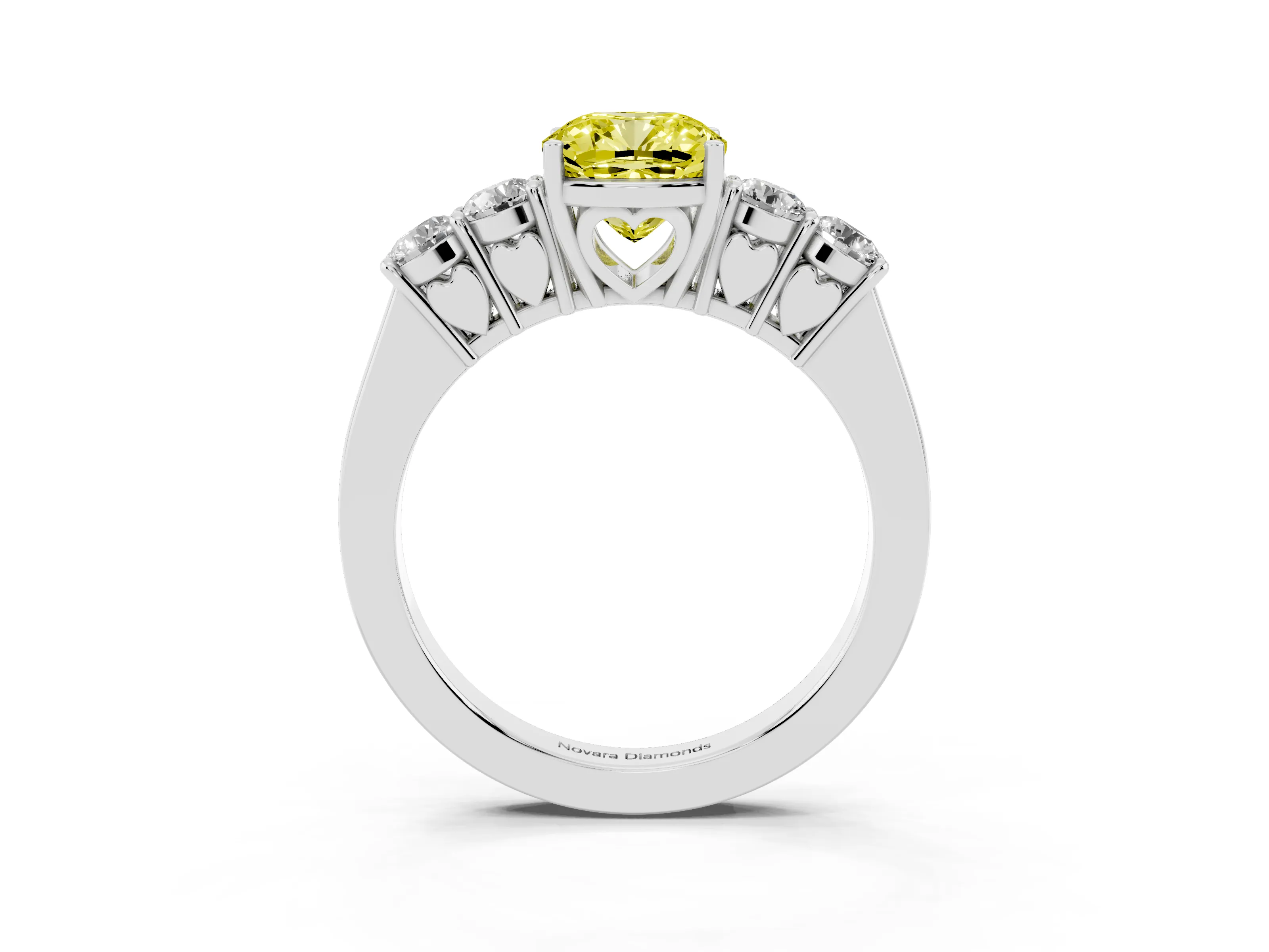 Fancy Yellow Cushion Cut Diamond Five-Stone Prong Set Band Ring Set in White gold with Polished Band