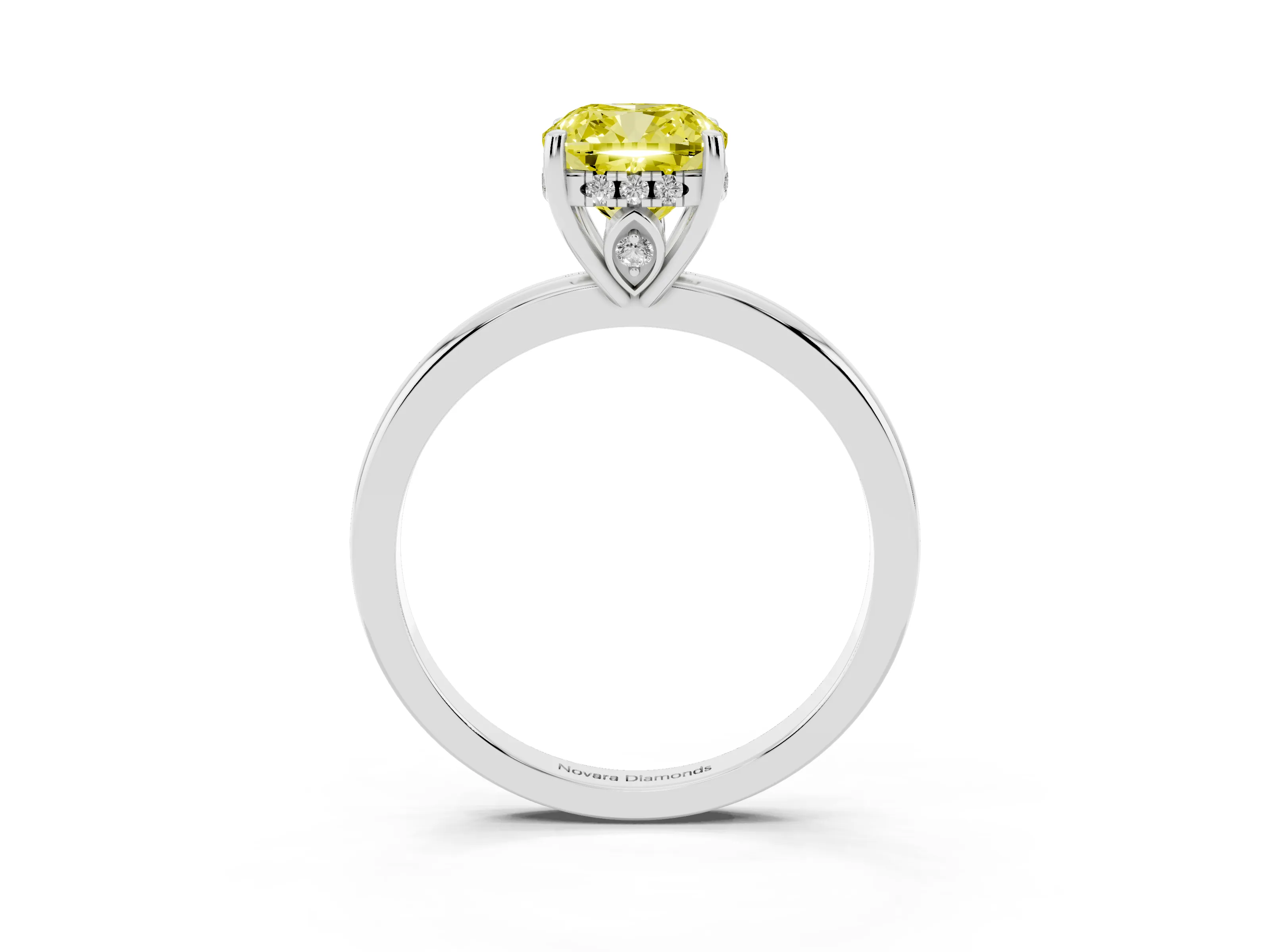 Fancy Yellow Cushion Cut Diamond Solitaire Ring Set in Platinum with Plain Band and Prong Setting