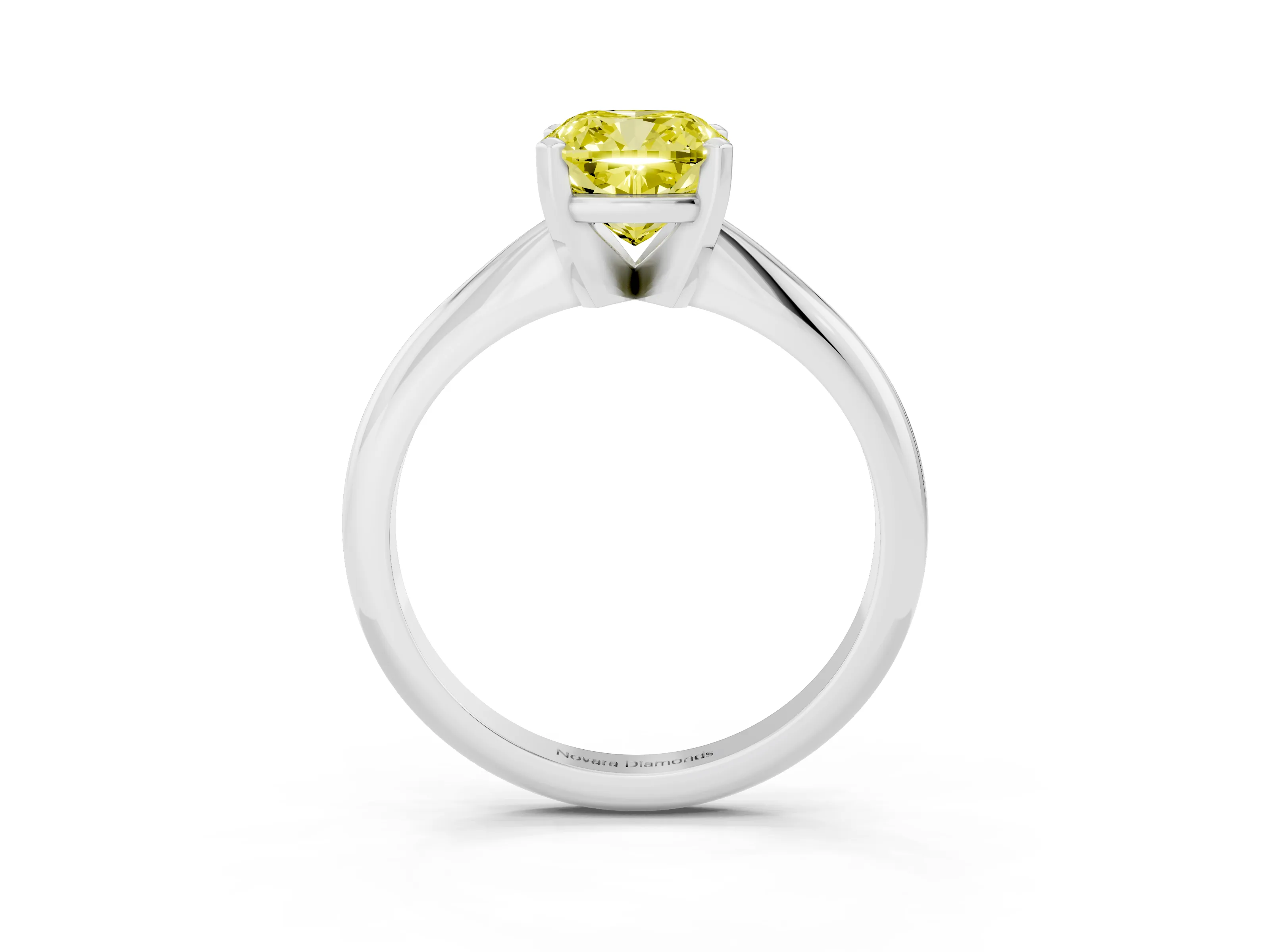 Fancy Yellow Cushion Cut Diamond Solitaire Ring Set in Silver with Prong Setting on a Plain Round Band