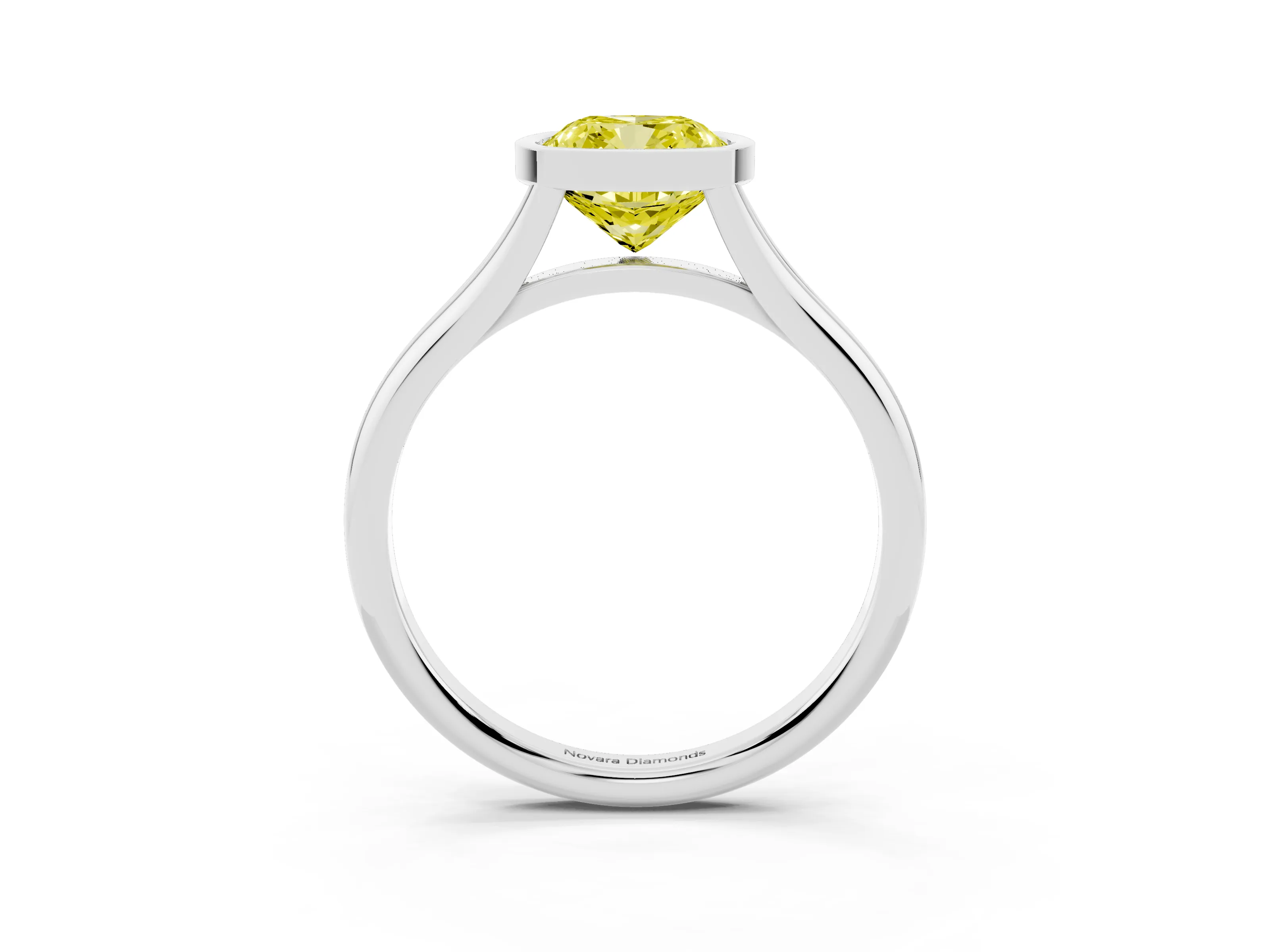 Fancy Yellow Bezel Set Cushion Cut Diamond Solitaire Ring Set in Silver with Tapered Band