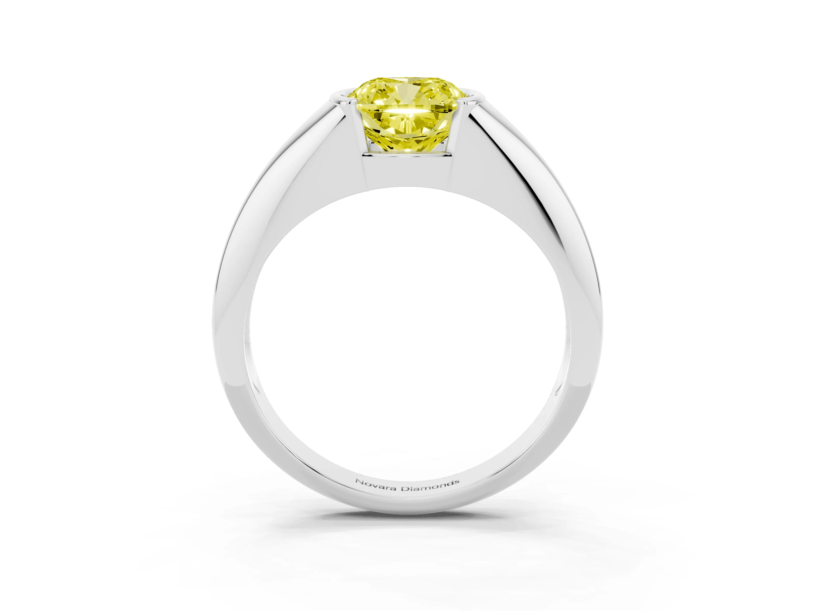 Fancy Yellow Cushion Cut Diamond Solitaire Tension Set Ring Set in White gold