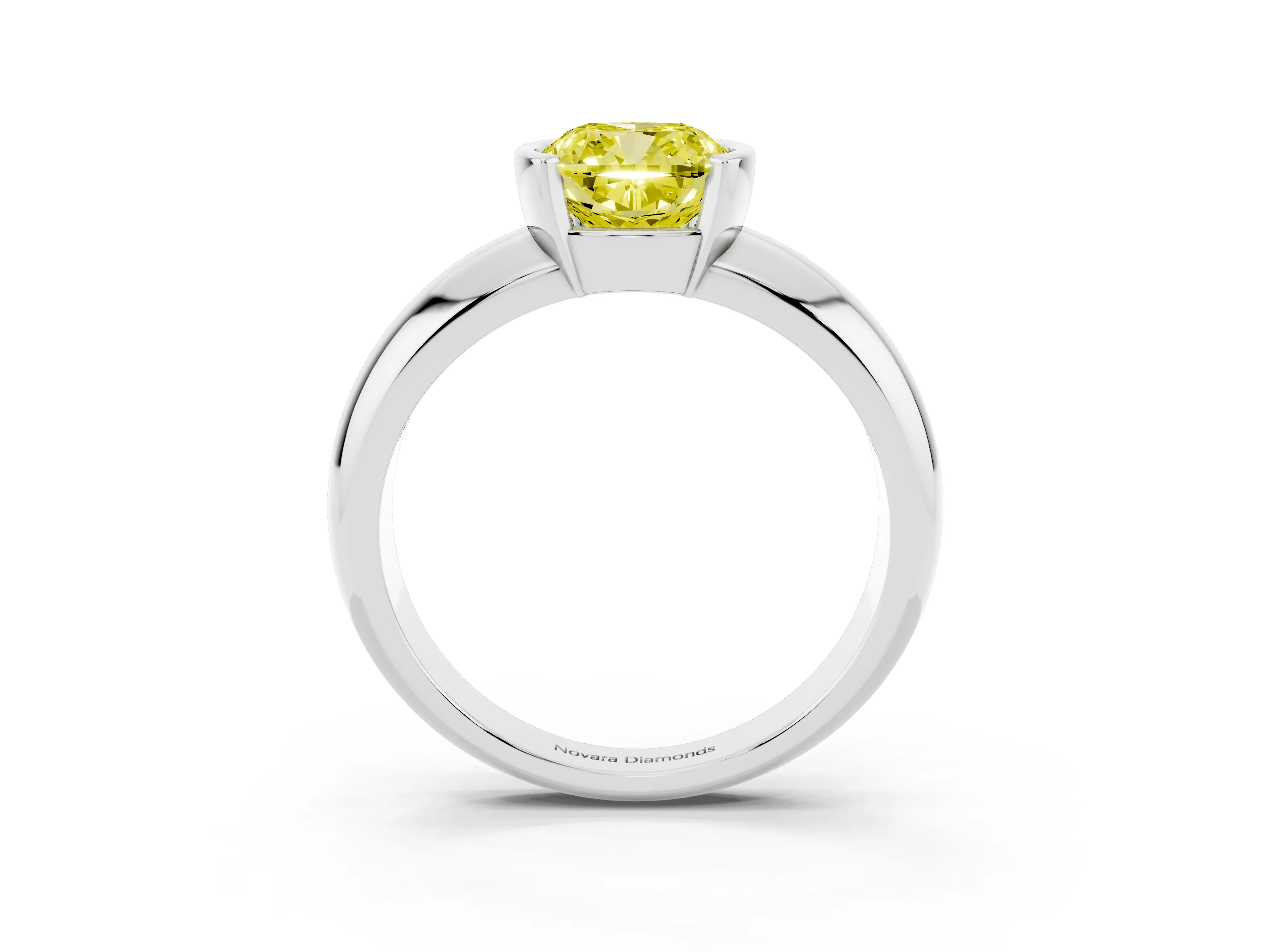 Fancy Yellow Cushion Cut Diamond Solitaire Tension Set Ring Set in Silver with Wide Band