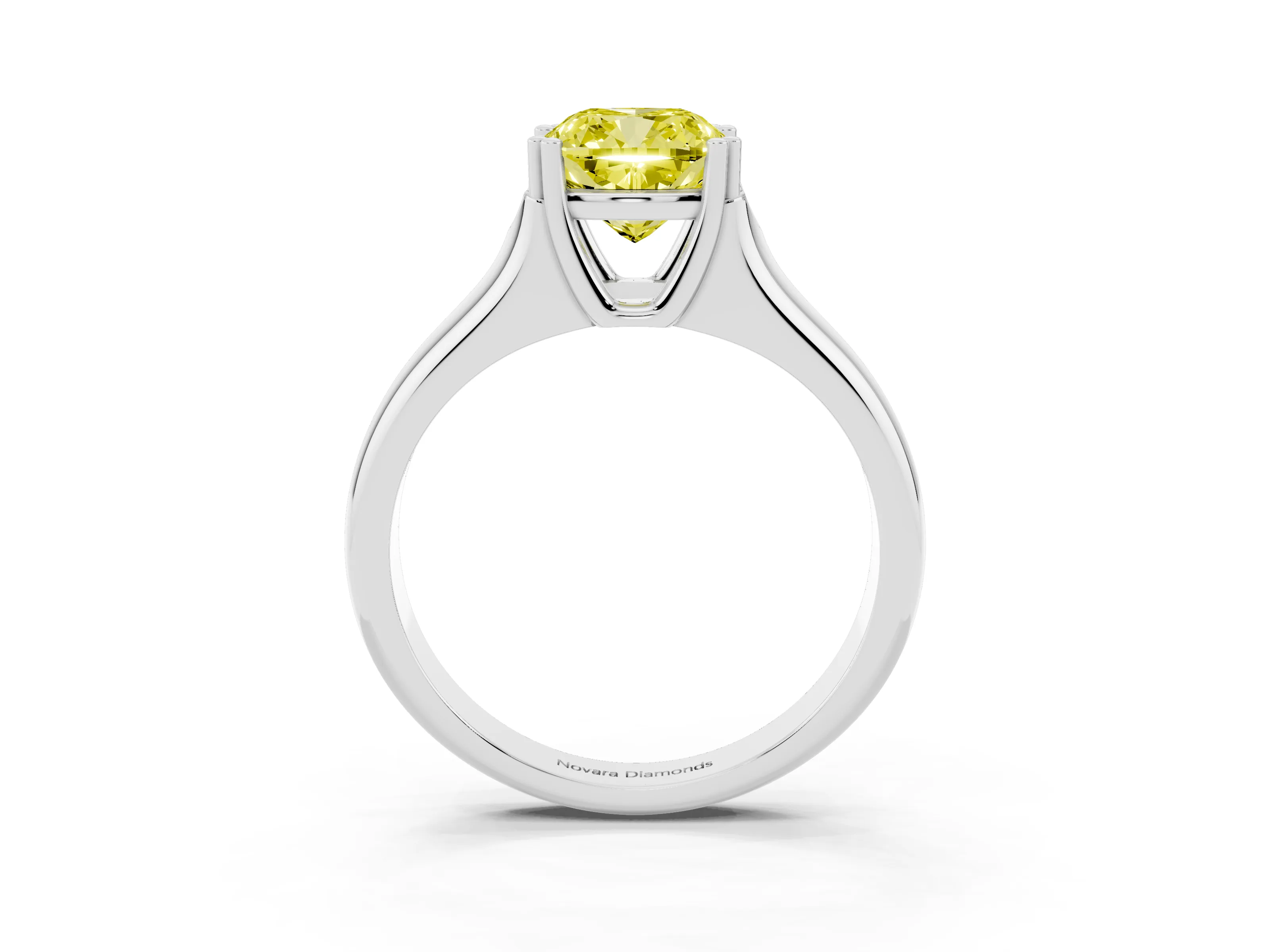Fancy Yellow Cushion Cut Diamond Solitaire Ring Set in Silver with Wide Band and Prong Setting