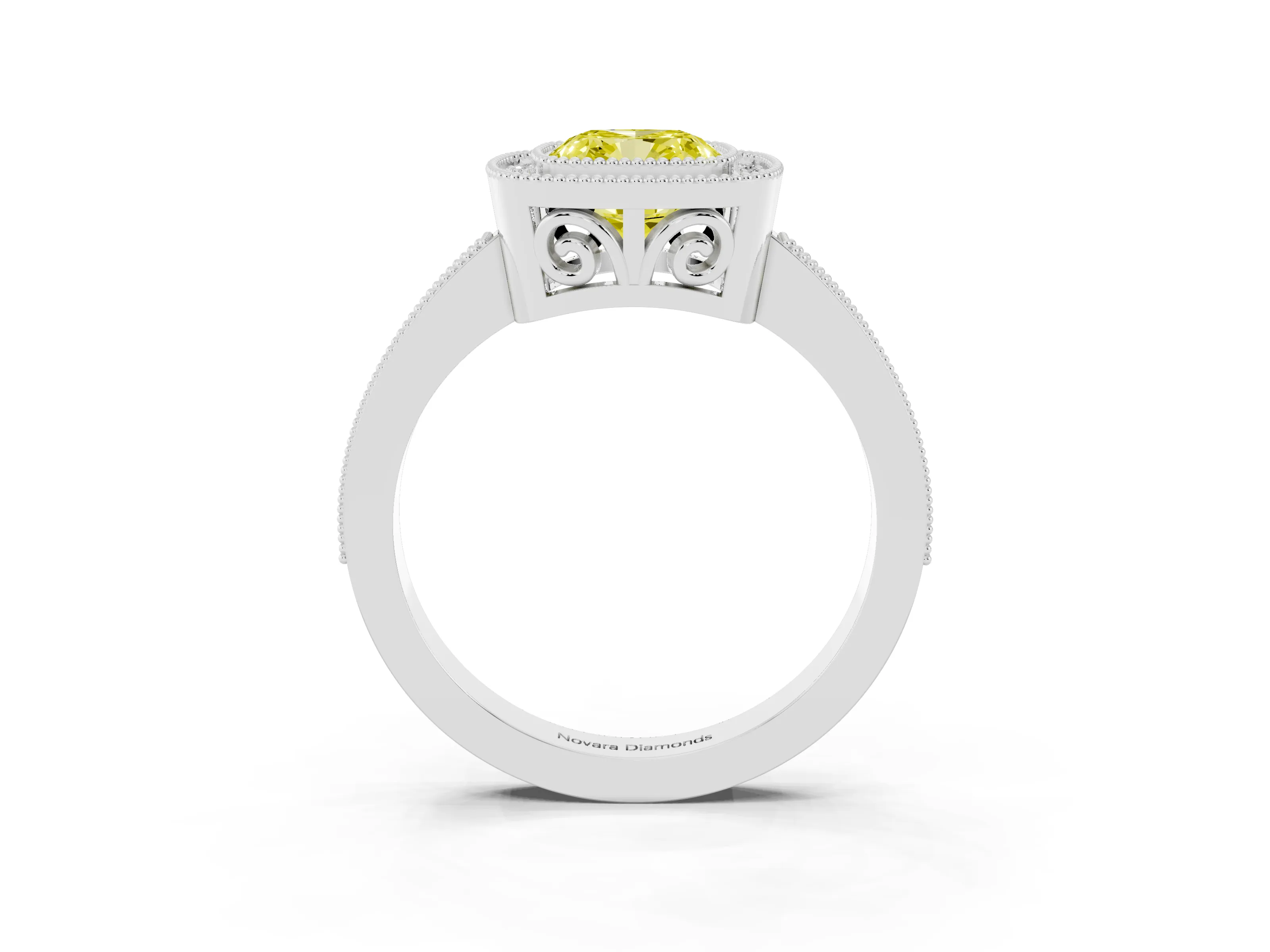Fancy Yellow Cushion Cut Diamond Round Halo Ring Set in Platinum with Pavé Band