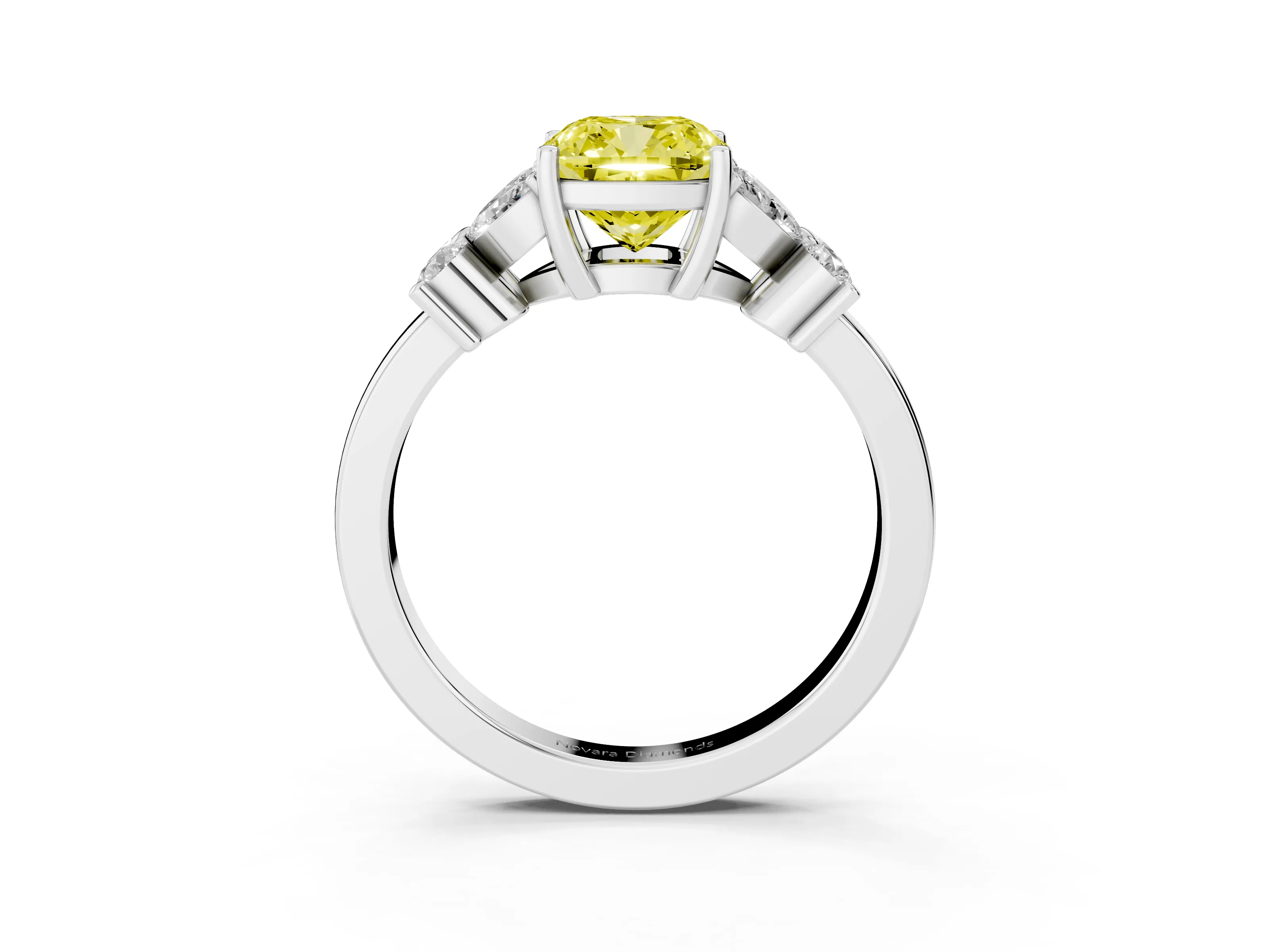 Fancy Yellow Cushion Cut Diamond Floral Cluster Ring Set in Platinum with Marquise Petals and Prong Setting