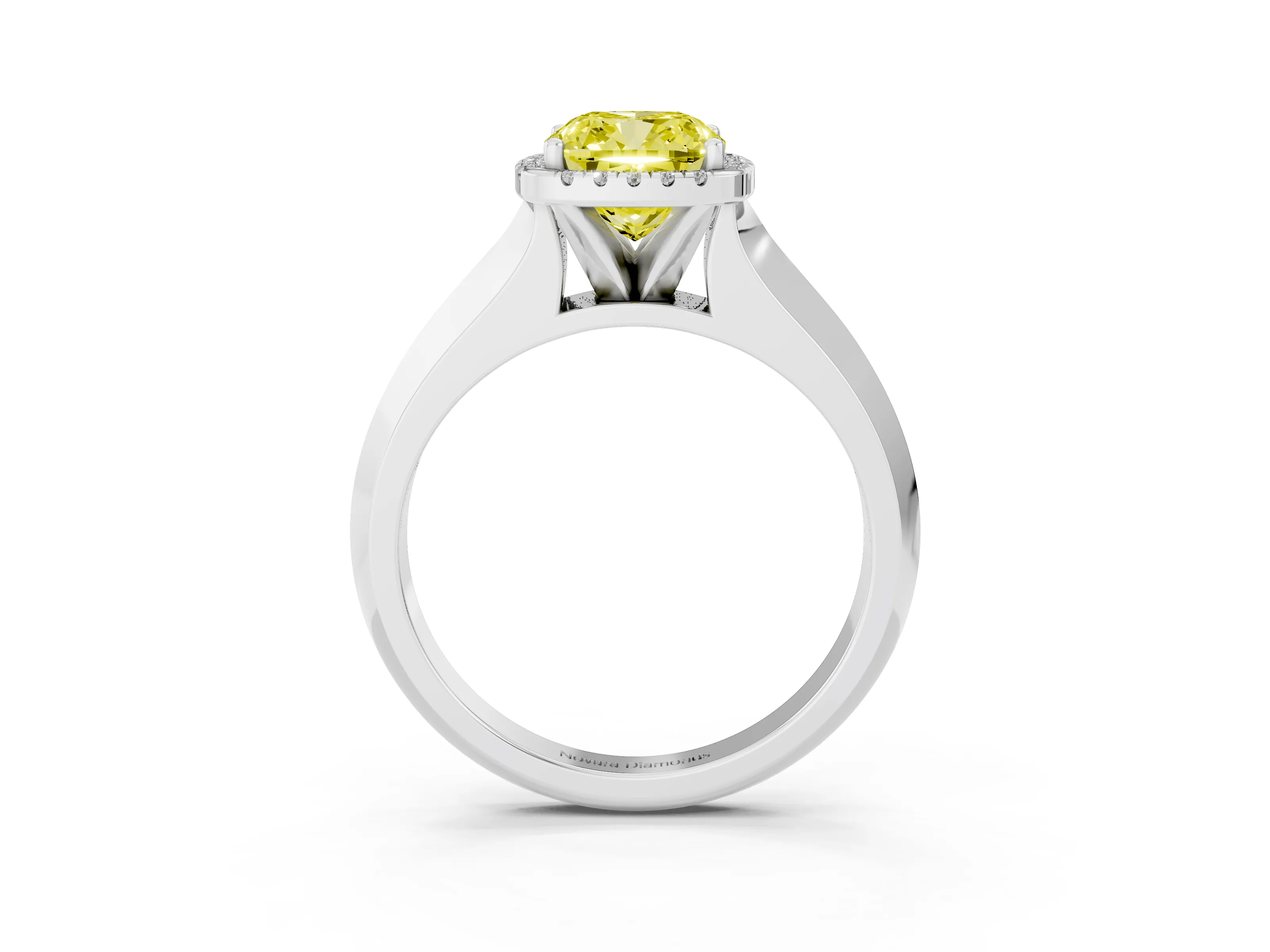 Fancy Yellow Cushion Cut Diamond Halo Ring Set in Silver with Cathedral Band and Prong Setting