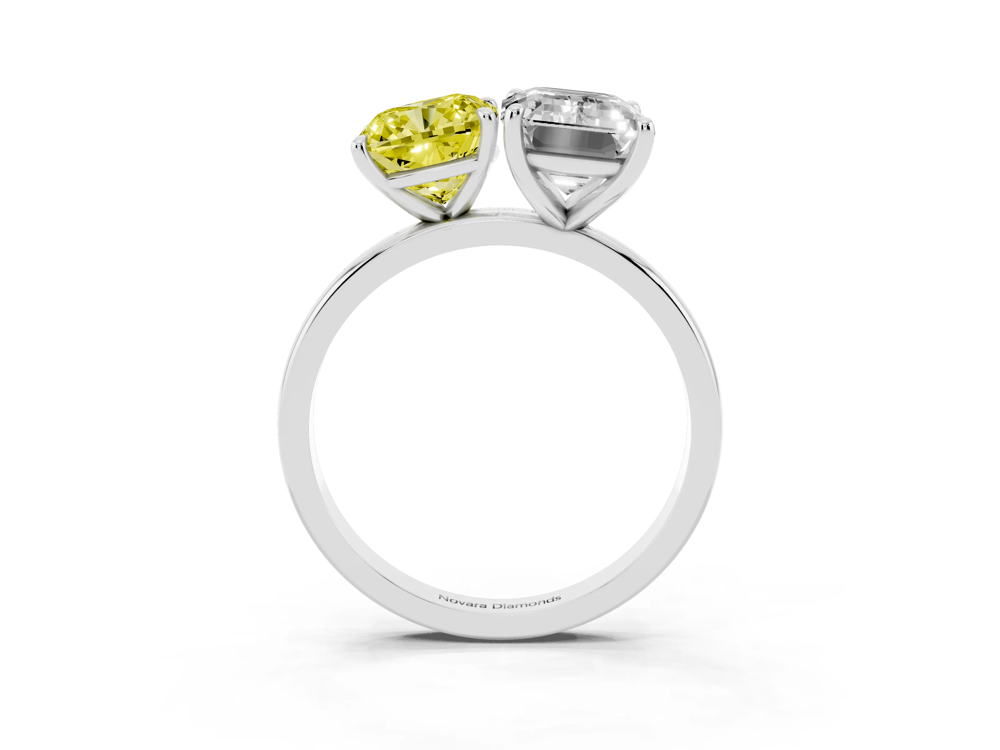Fancy Yellow Cushion Cut and Emerald Cut Toi Moi Ring Set in Platinum with Prong Setting