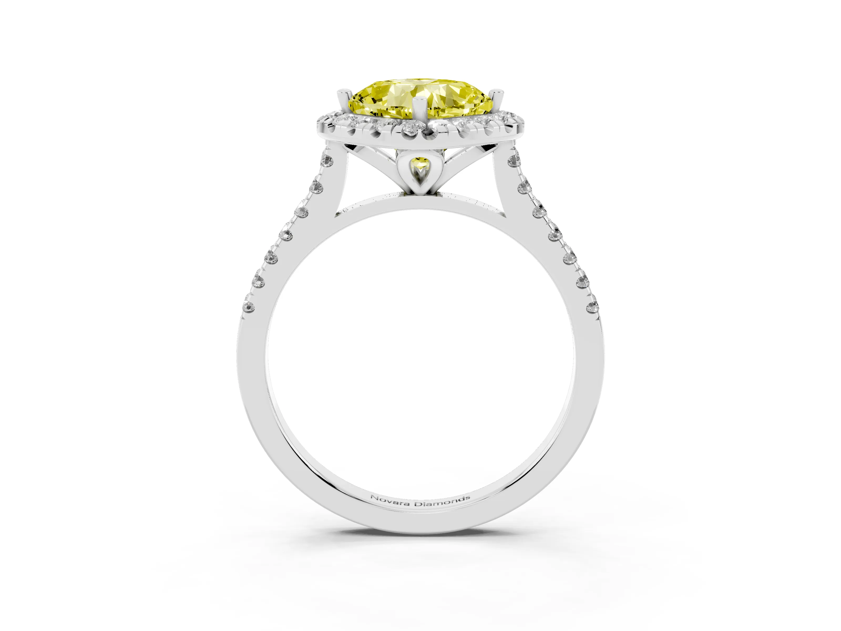 Fancy Yellow Cushion Cut Diamond Cushion Halo Ring Set in White gold with Pavé Band