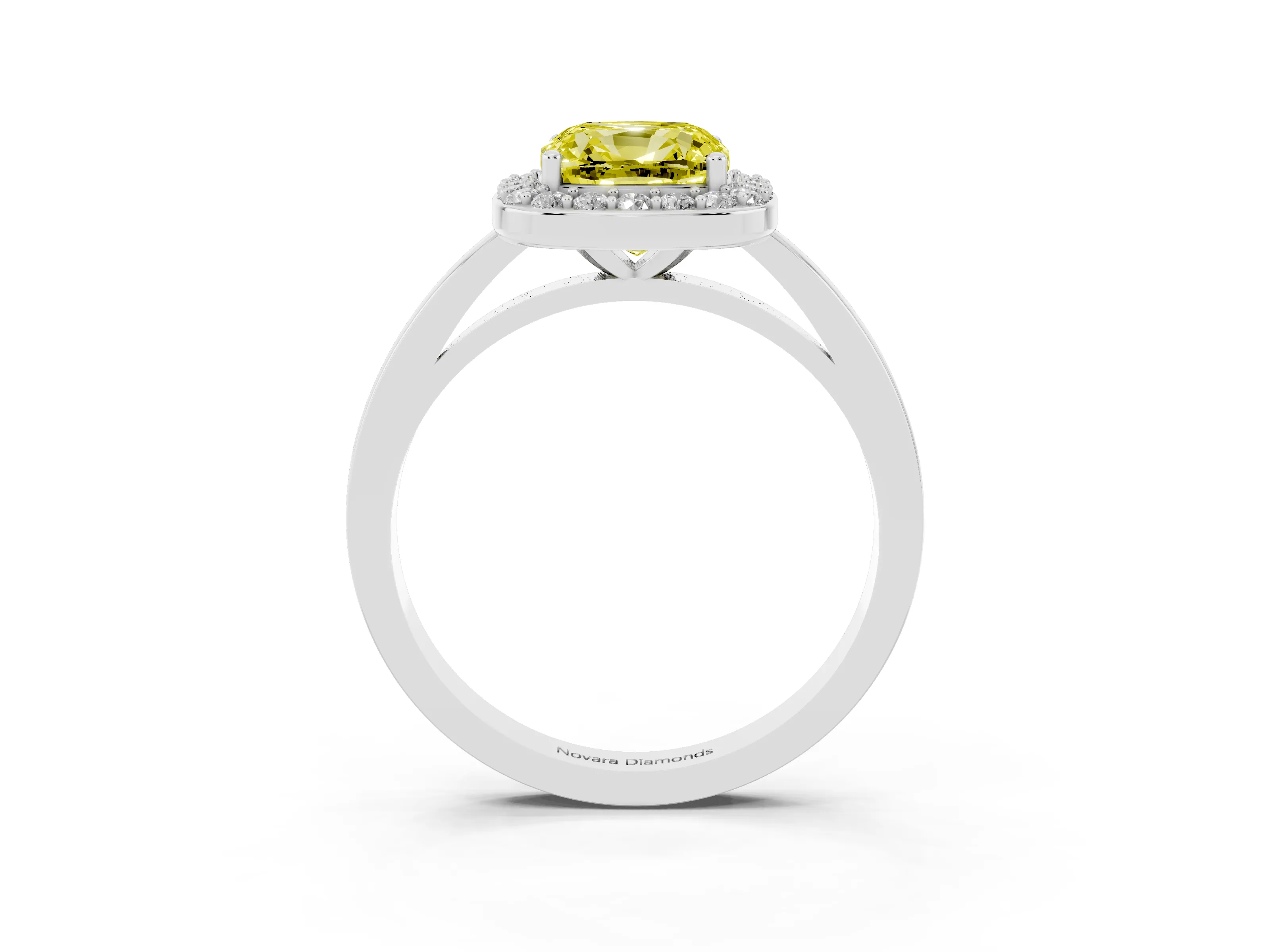 Fancy Yellow Cushion Cut Diamond Halo Ring Set in Platinum with Solitaire Band and Prong Setting