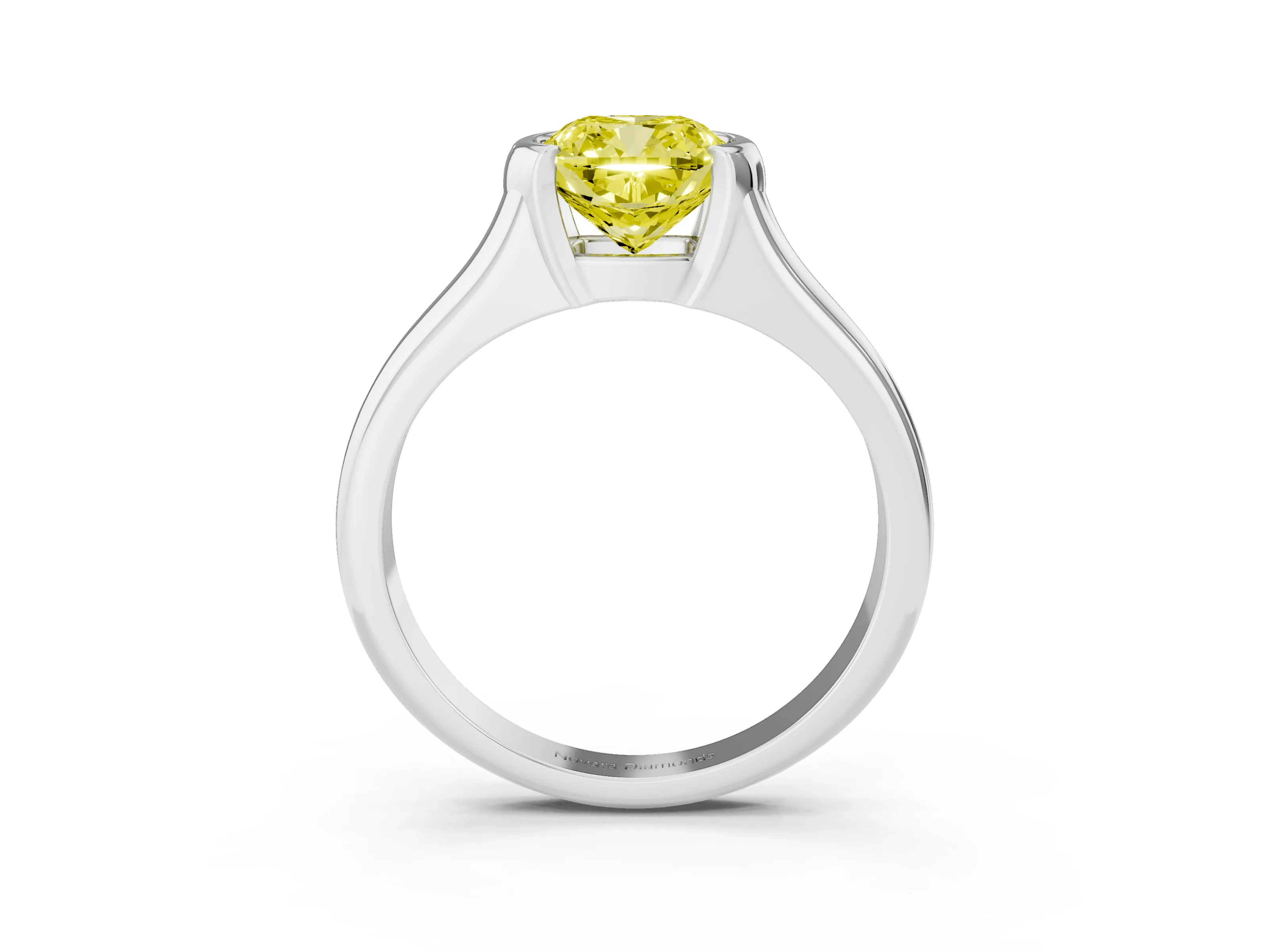 Fancy Yellow Cushion Cut Diamond Solitaire Tension Set Ring Set in Silver with Split Shank Band