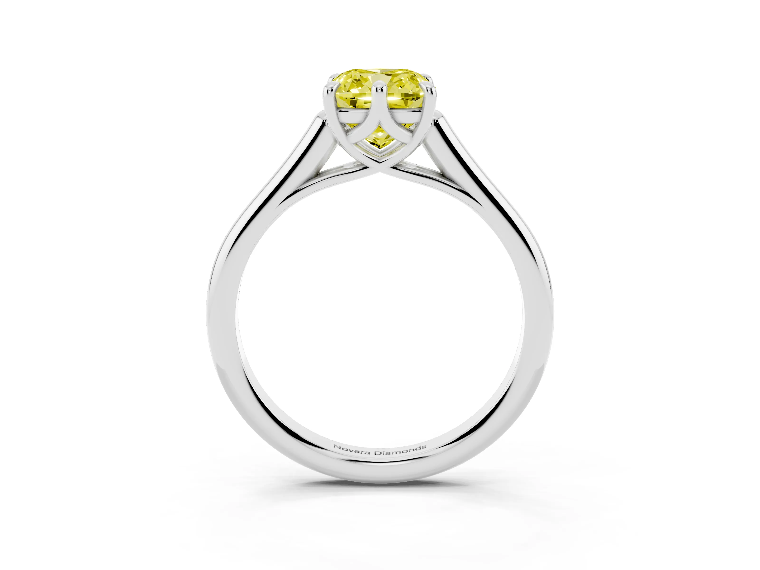 Fancy Yellow Cushion Cut Diamond Solitaire Engagement Ring Set in Platinum with Prong Setting and Plain Classic Band