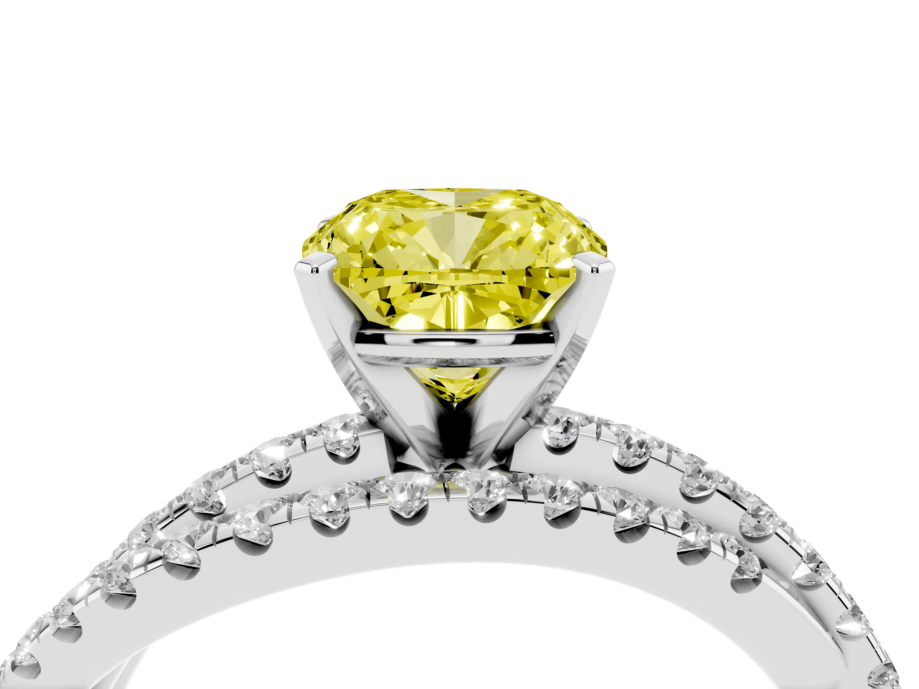 Fancy Yellow Cushion Cut Diamond Solitaire Twist Band Ring Set in Silver with Pavé Setting and Prong Head