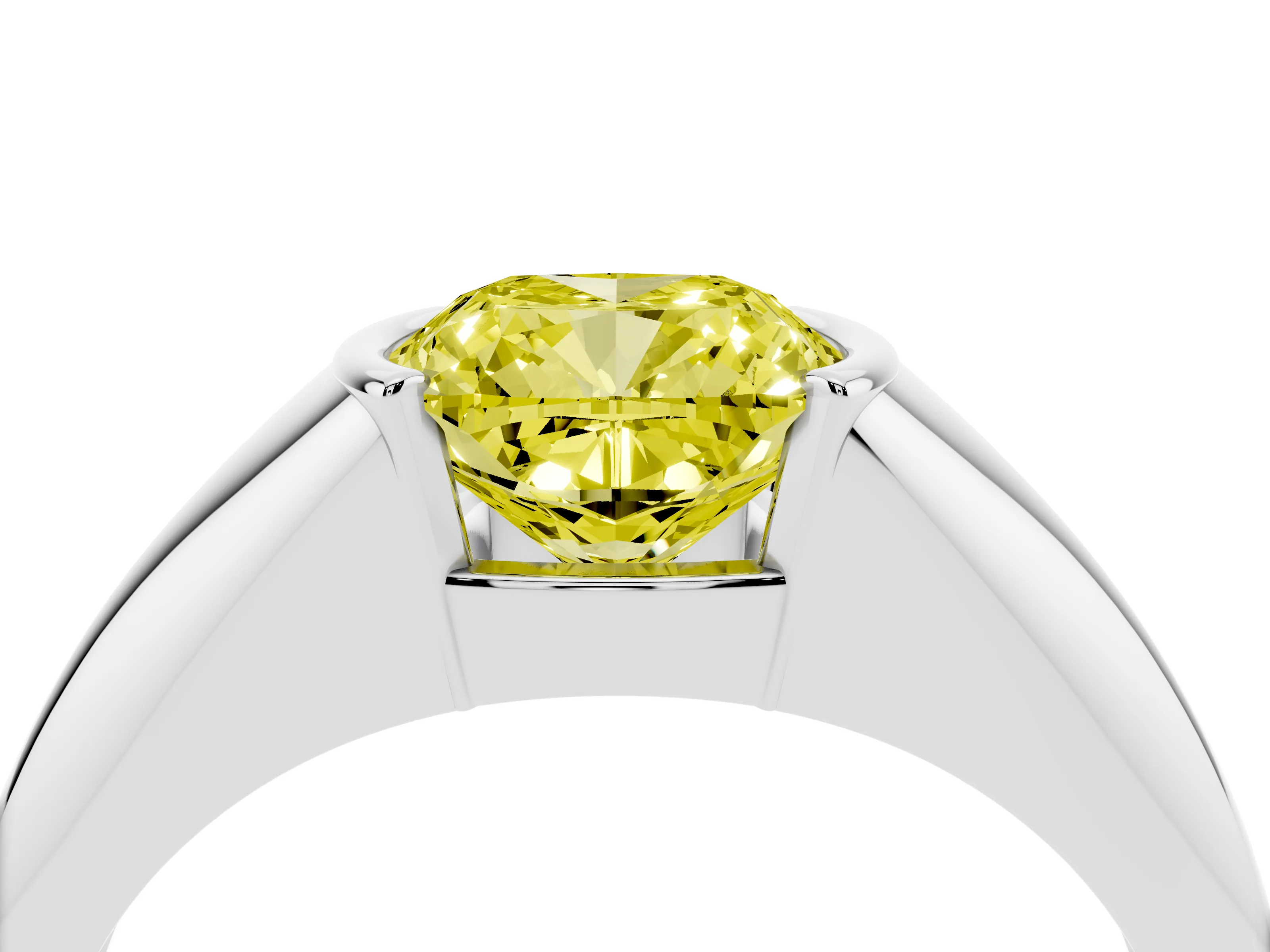 Fancy Yellow Cushion Cut Diamond Solitaire Tension Set Ring Set in White gold
