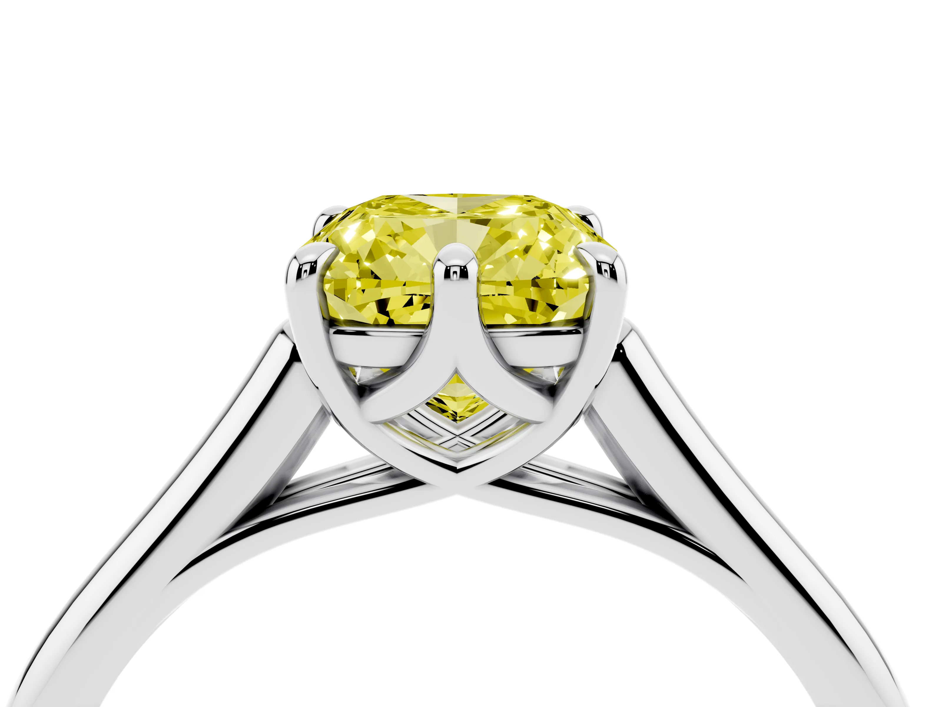 Fancy Yellow Cushion Cut Diamond Solitaire Engagement Ring Set in Platinum with Prong Setting and Plain Classic Band