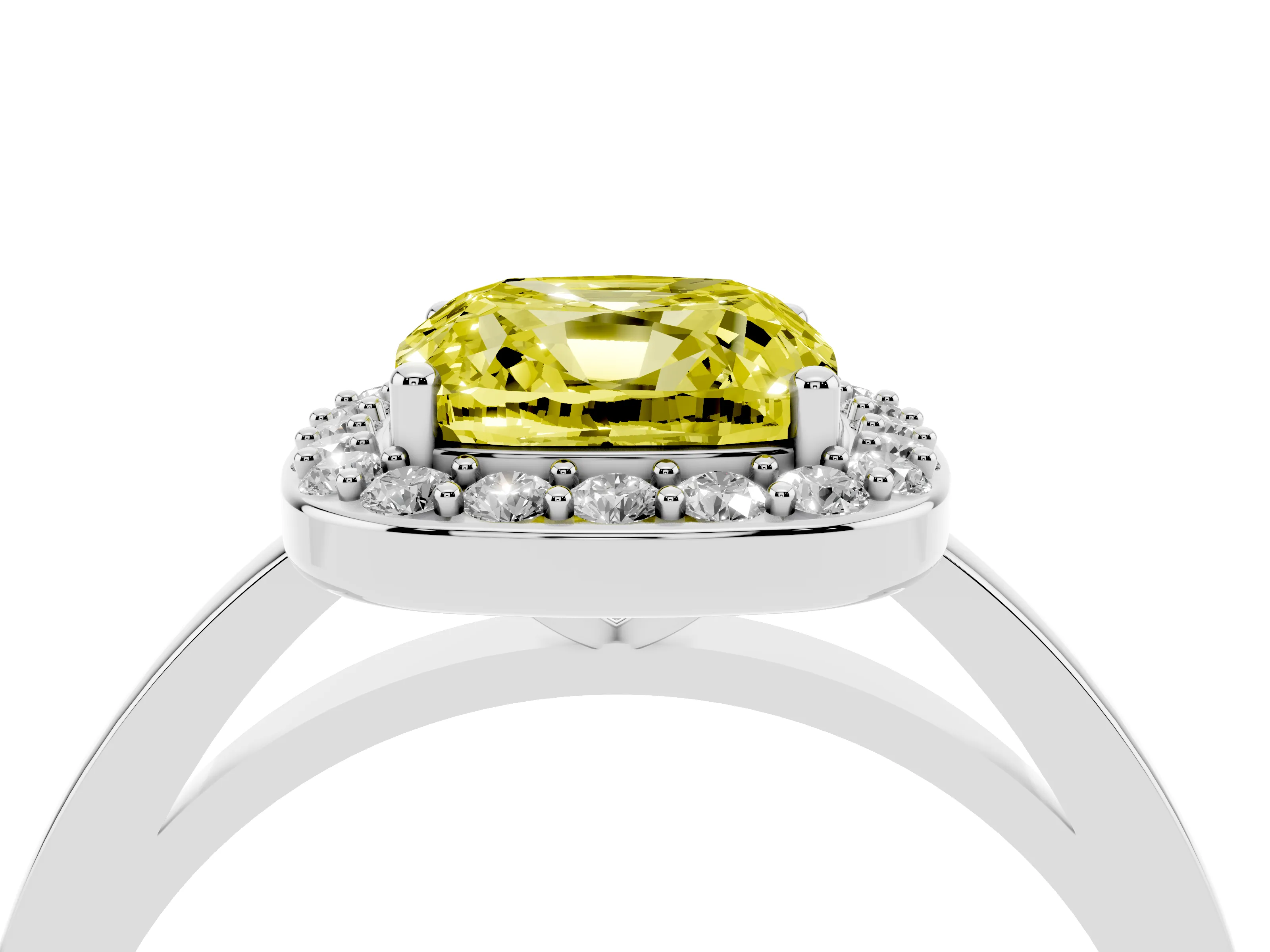 Fancy Yellow Cushion Cut Diamond Halo Ring Set in Platinum with Solitaire Band and Prong Setting