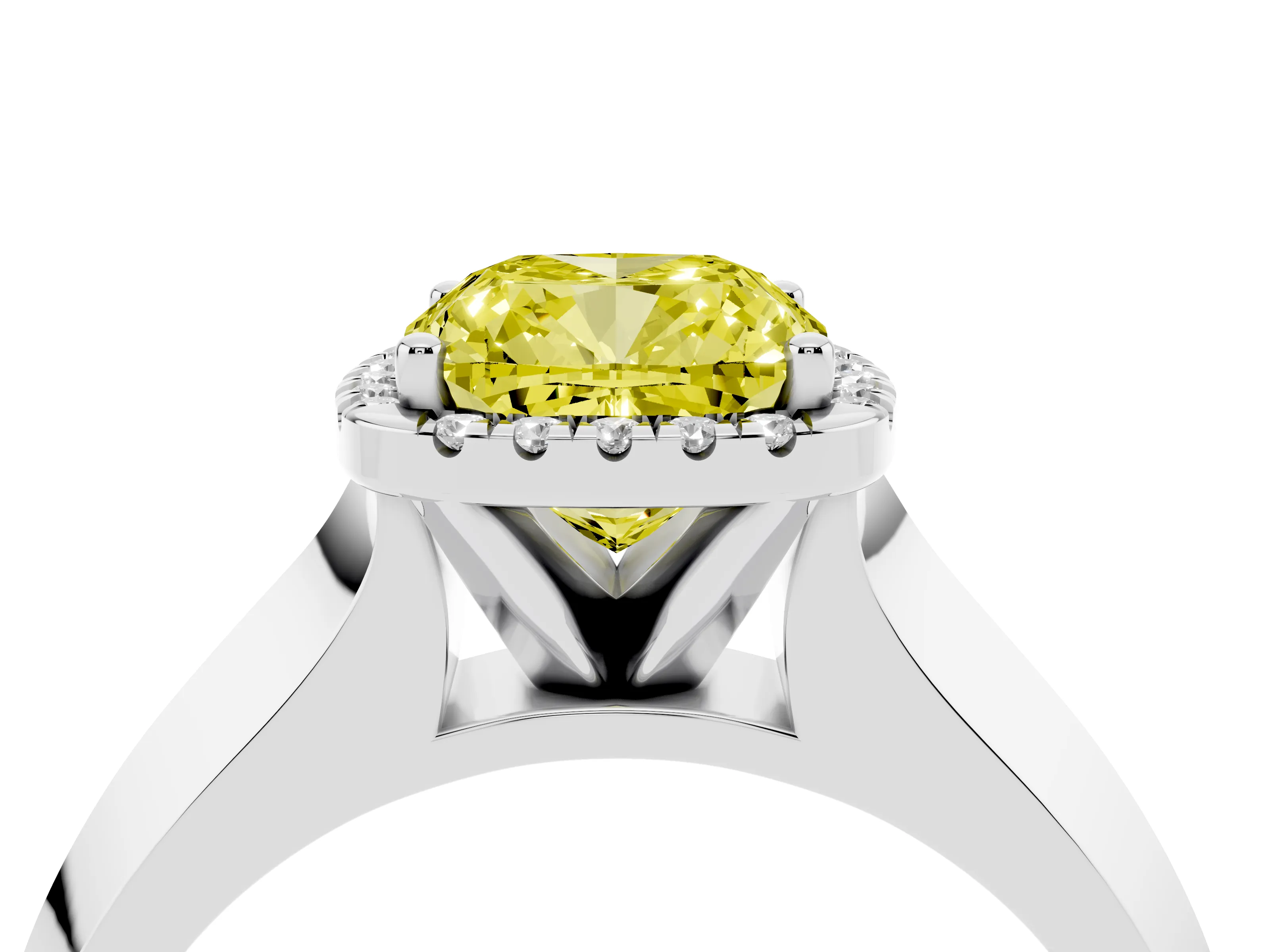 Fancy Yellow Cushion Cut Diamond Halo Ring Set in Silver with Cathedral Band and Prong Setting