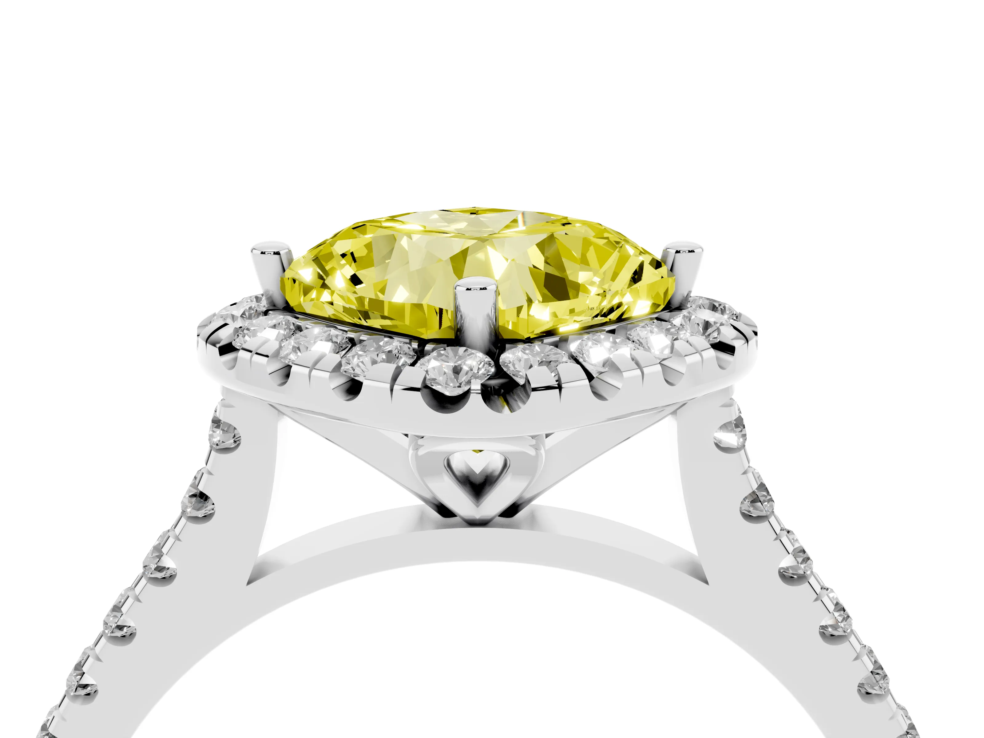 Fancy Yellow Cushion Cut Diamond Cushion Halo Ring Set in White gold with Pavé Band