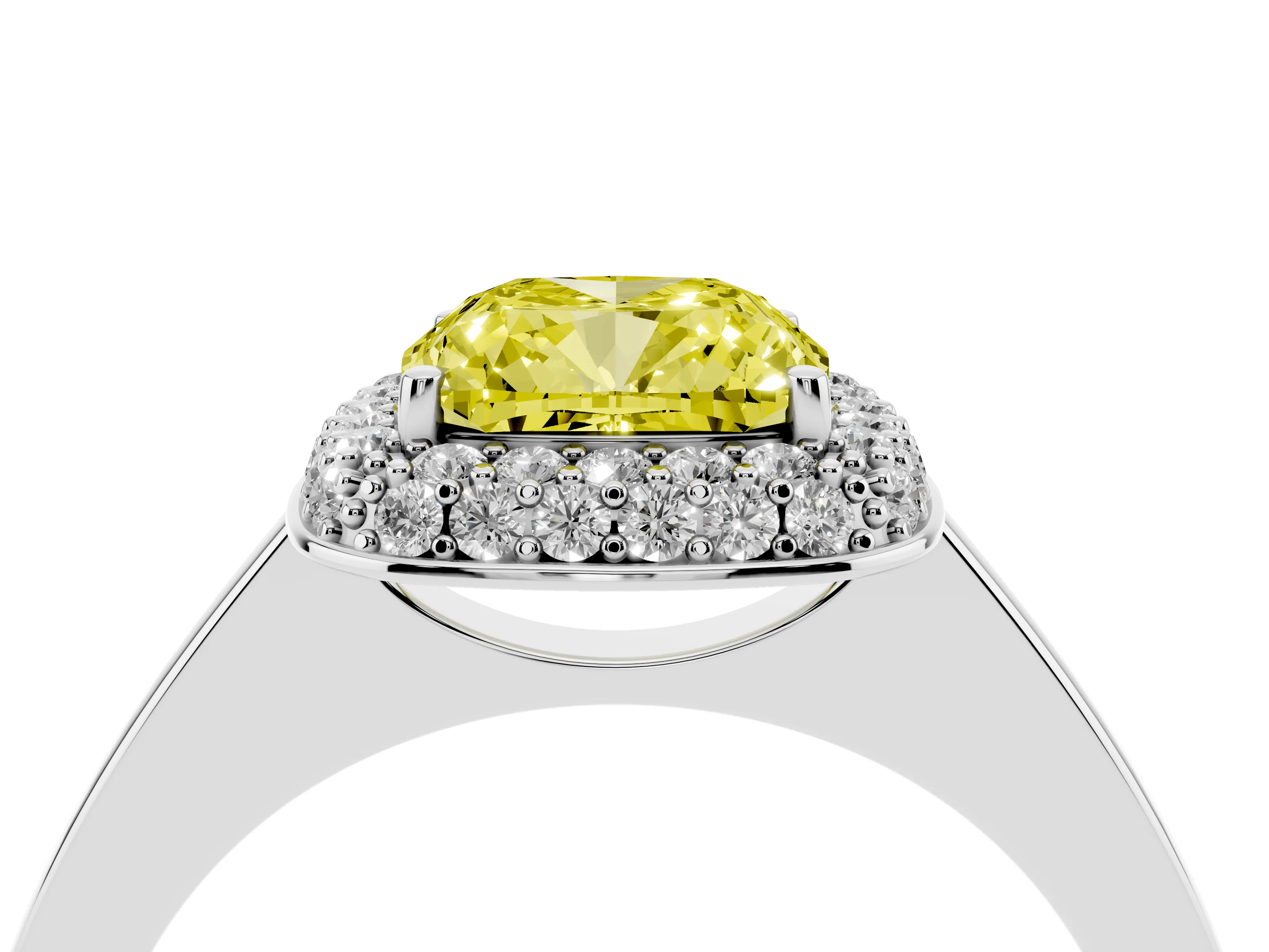 Fancy Yellow Cushion Cut Diamond Halo Engagement Ring Set in Platinum with Solitaire Band and Prong Setting