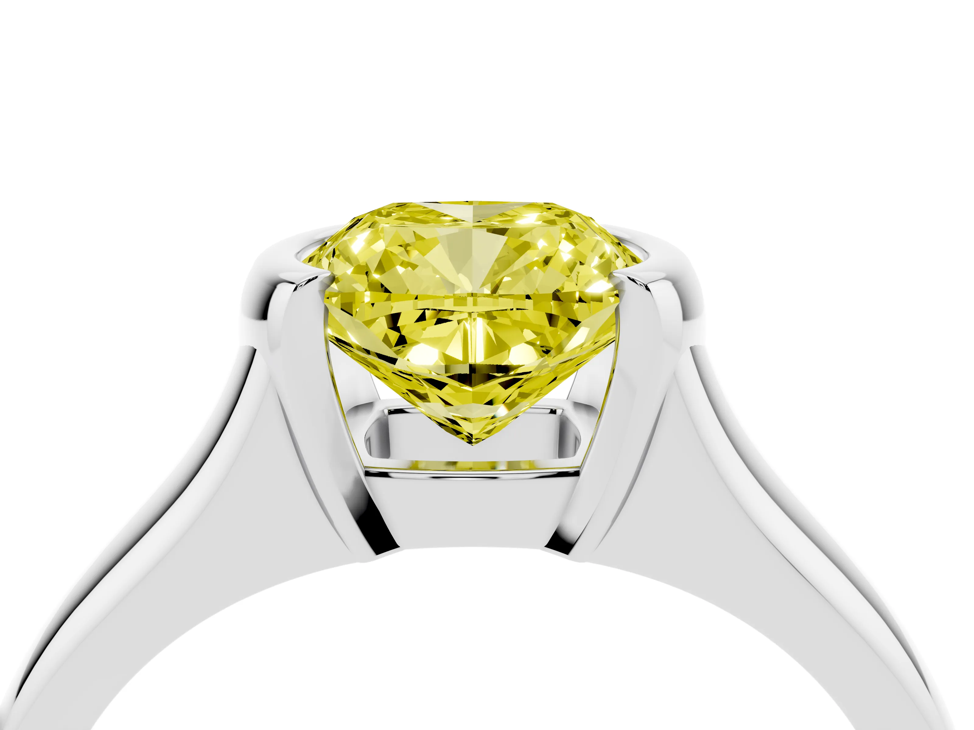 Fancy Yellow Cushion Cut Diamond Solitaire Tension Set Ring Set in Silver with Split Shank Band