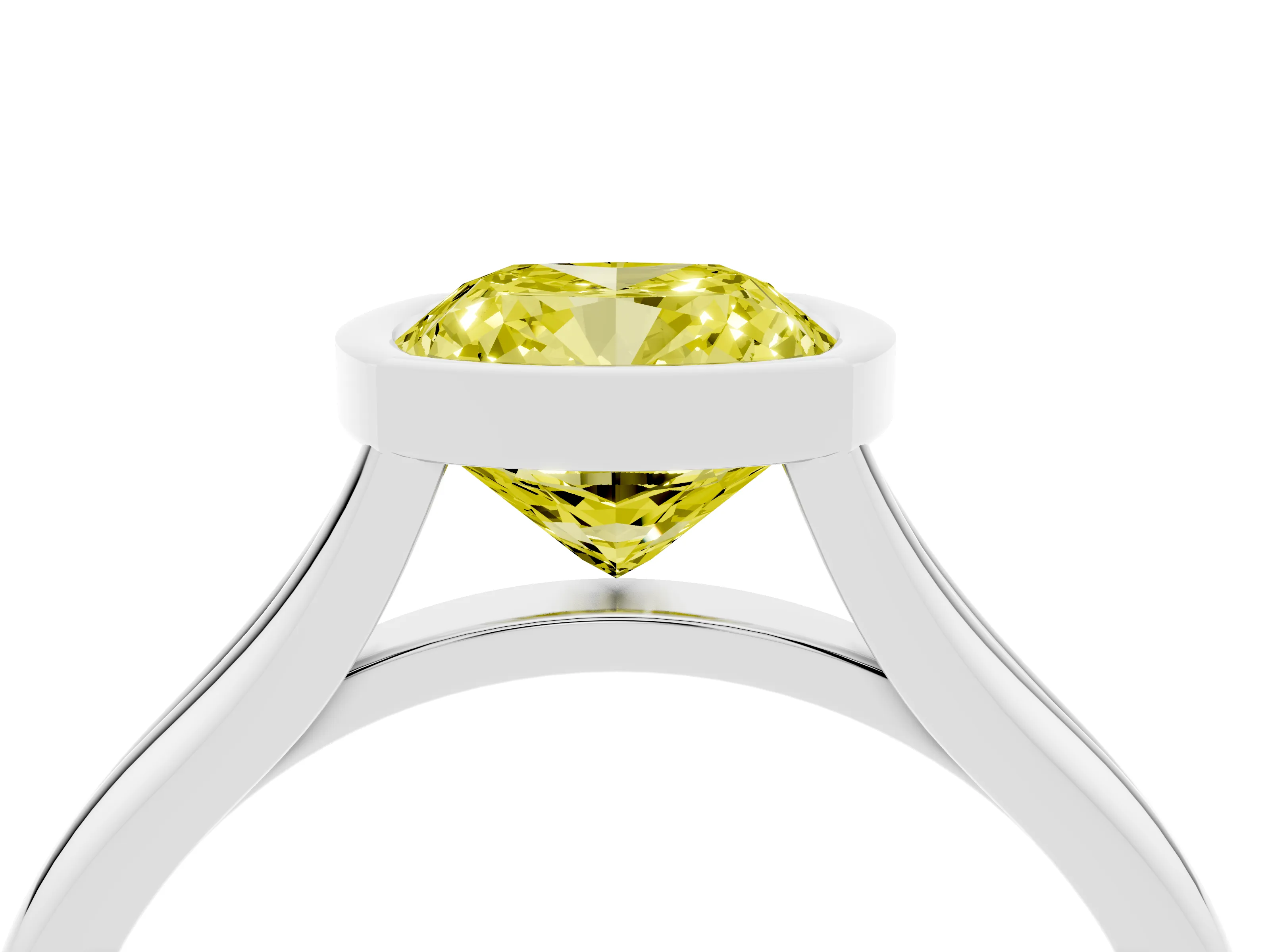 Fancy Yellow Bezel Set Cushion Cut Diamond Solitaire Ring Set in Silver with Tapered Band