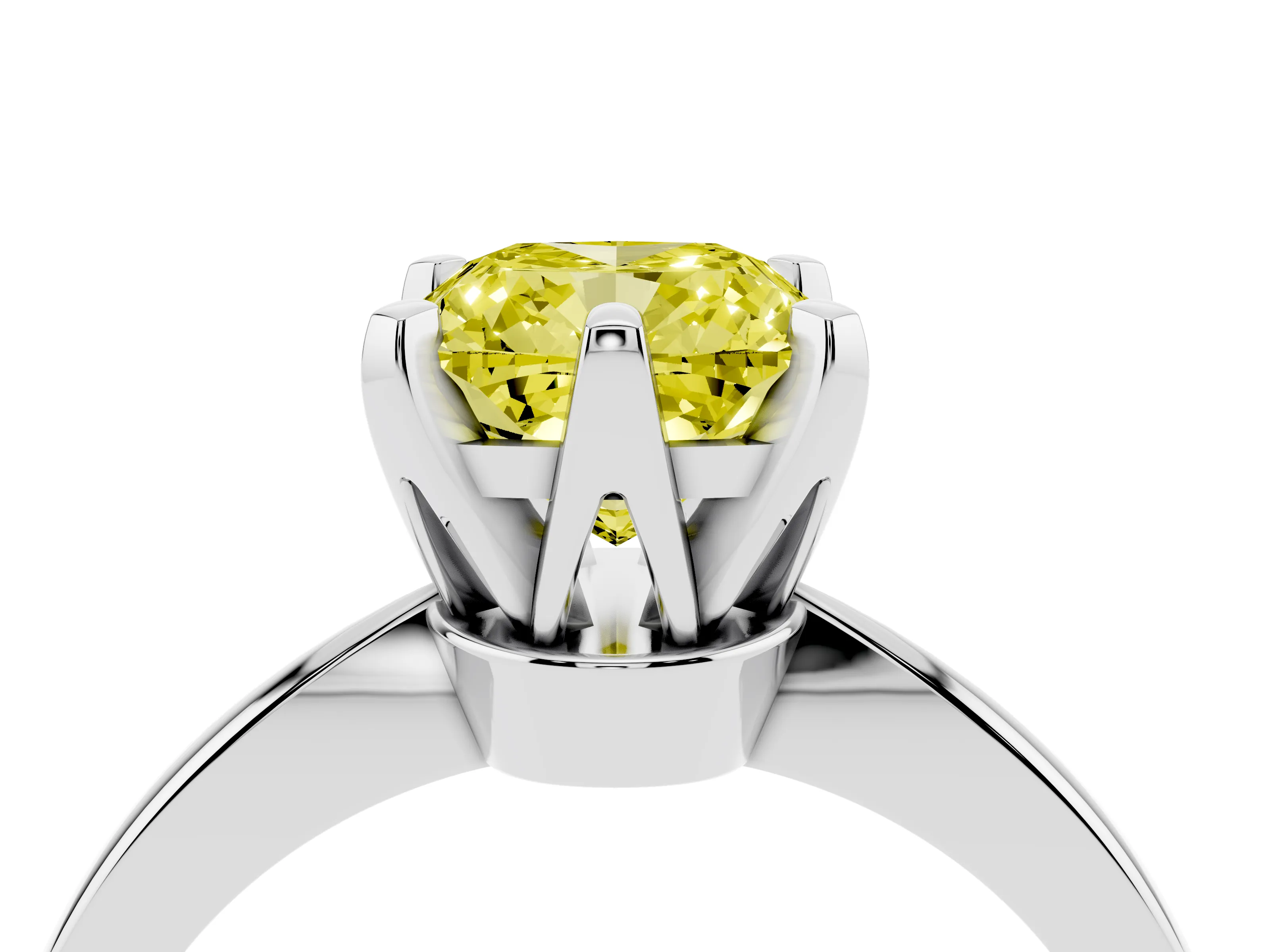 Fancy Yellow Cushion Cut Diamond Solitaire Engagement Ring Set in Platinum with Slim Tapered Solitaire Band