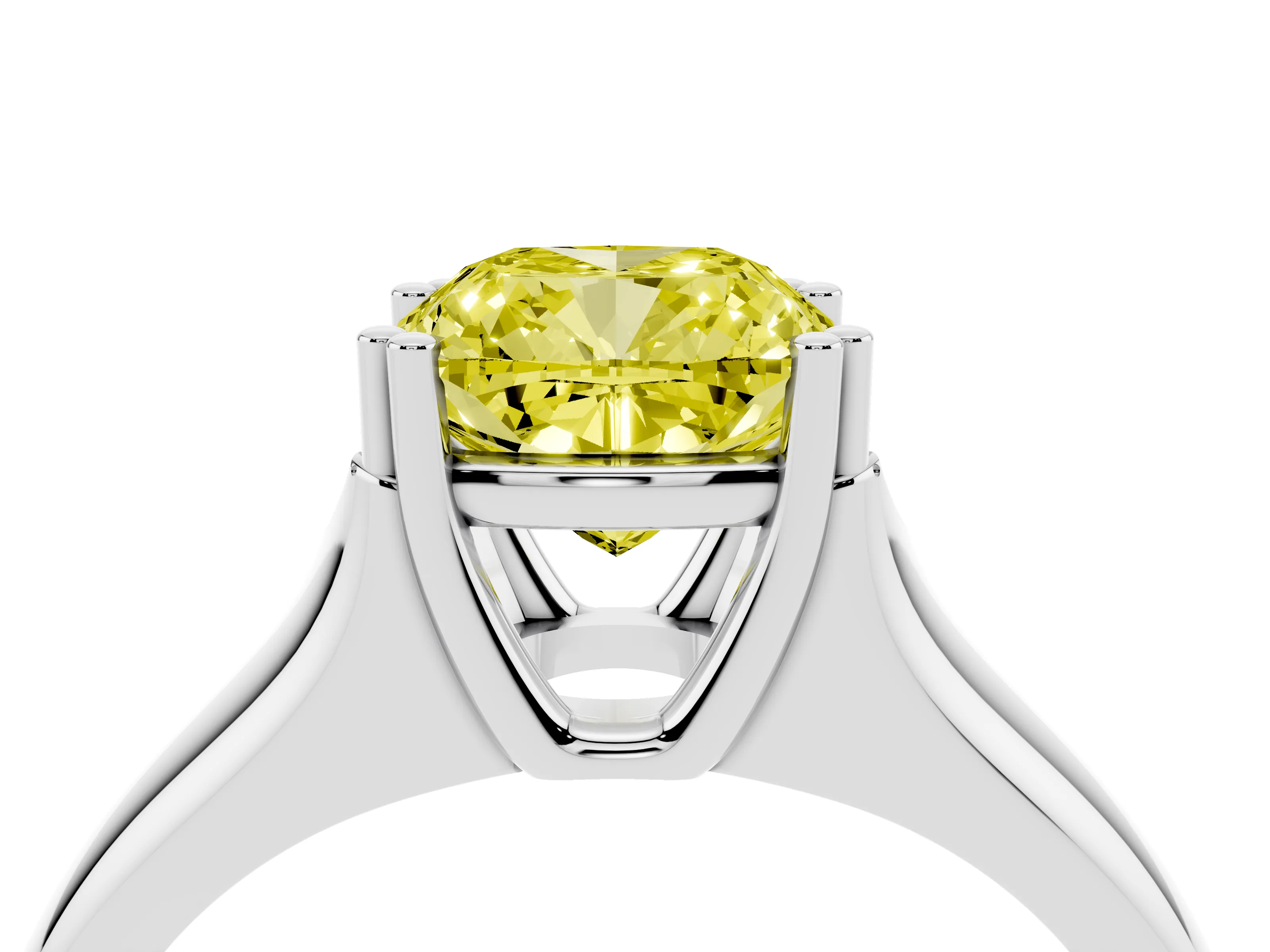 Fancy Yellow Cushion Cut Diamond Solitaire Ring Set in Silver with Wide Band and Prong Setting