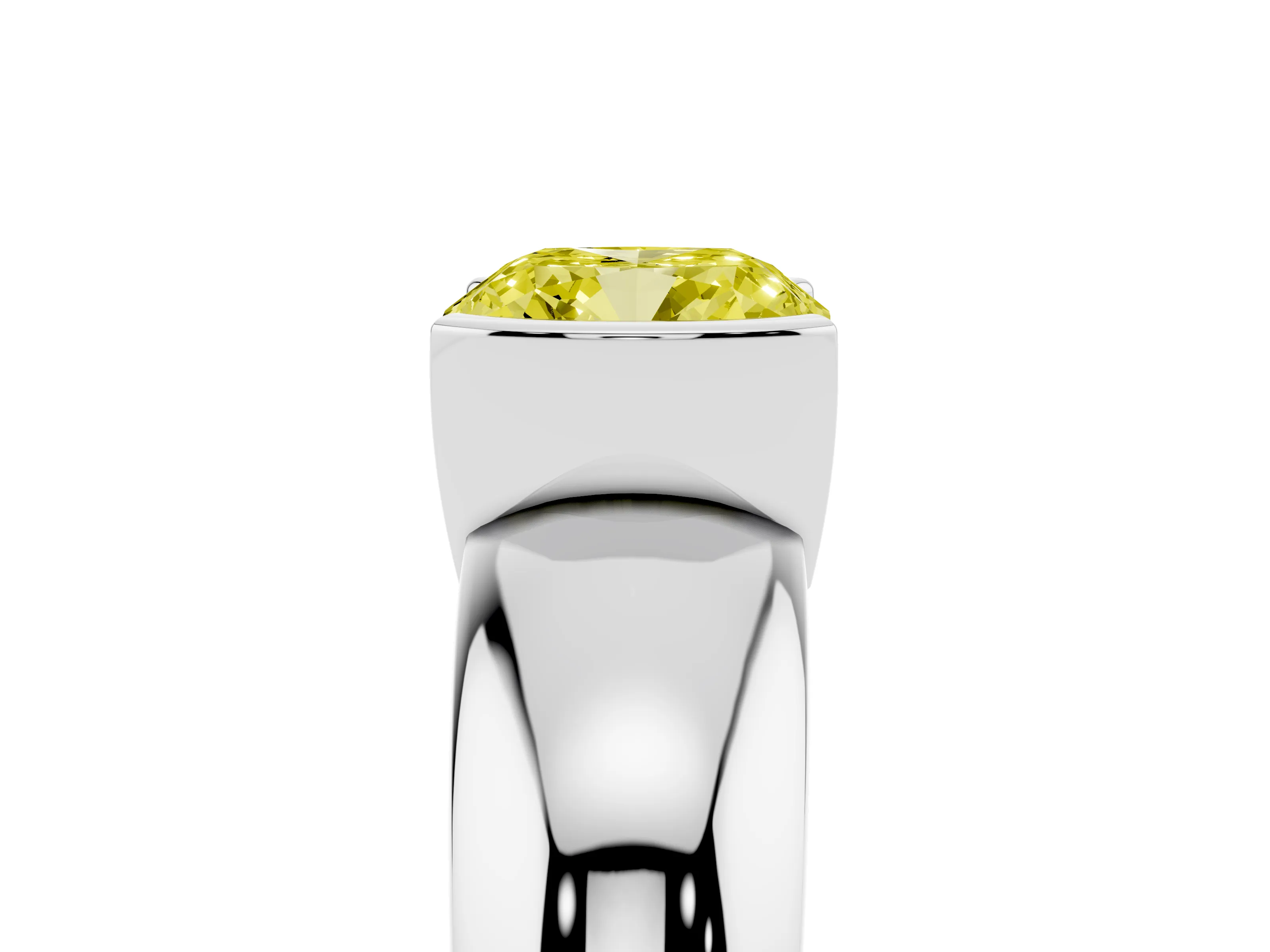 Fancy Yellow Cushion Cut Diamond Solitaire Tension Set Ring Set in Silver with Wide Band