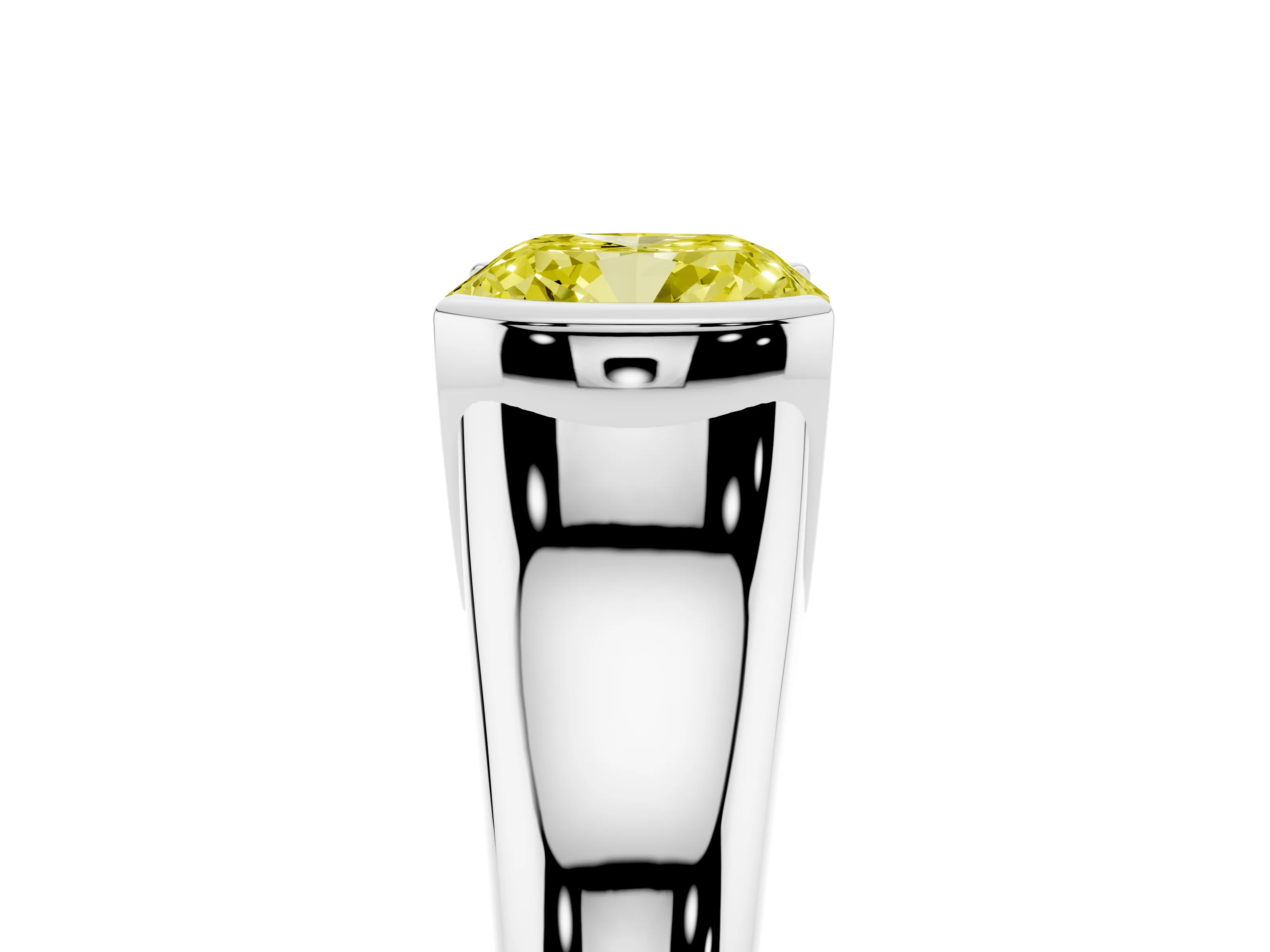 Fancy Yellow Cushion Cut Diamond Solitaire Tension Set Ring Set in Silver with Split Shank Band