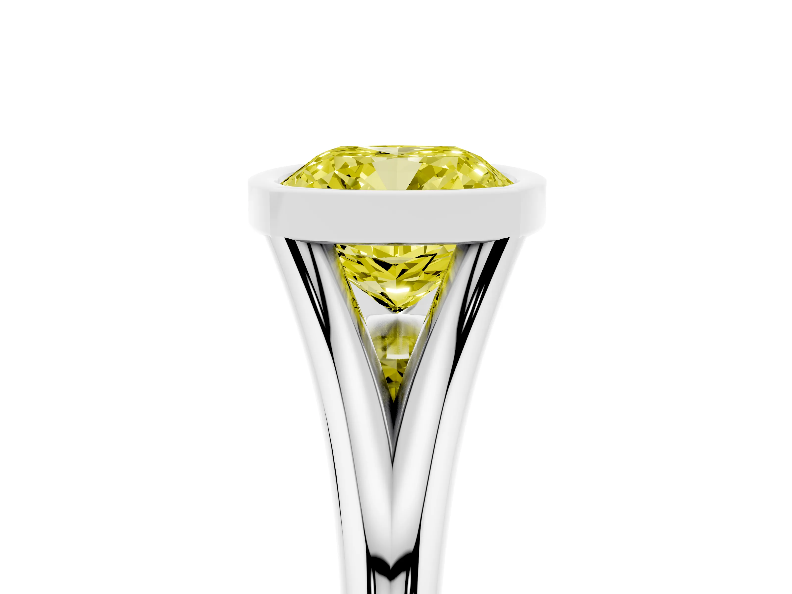 Fancy Yellow Bezel Set Cushion Cut Diamond Solitaire Ring Set in Silver with Tapered Band