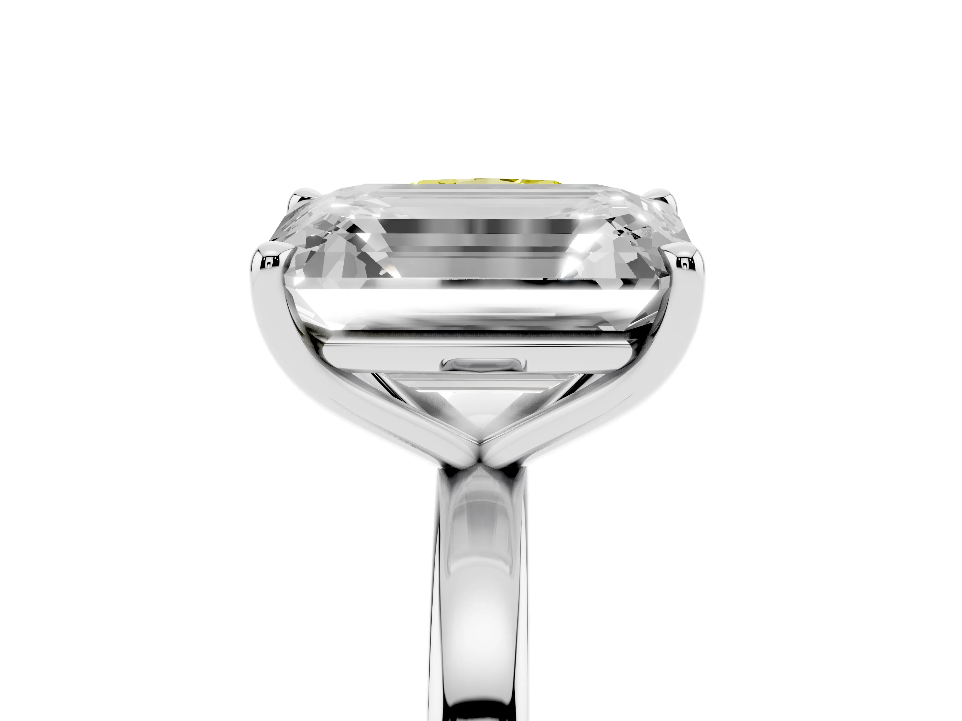 Fancy Yellow Cushion Cut and Emerald Cut Toi Moi Ring Set in Platinum with Prong Setting