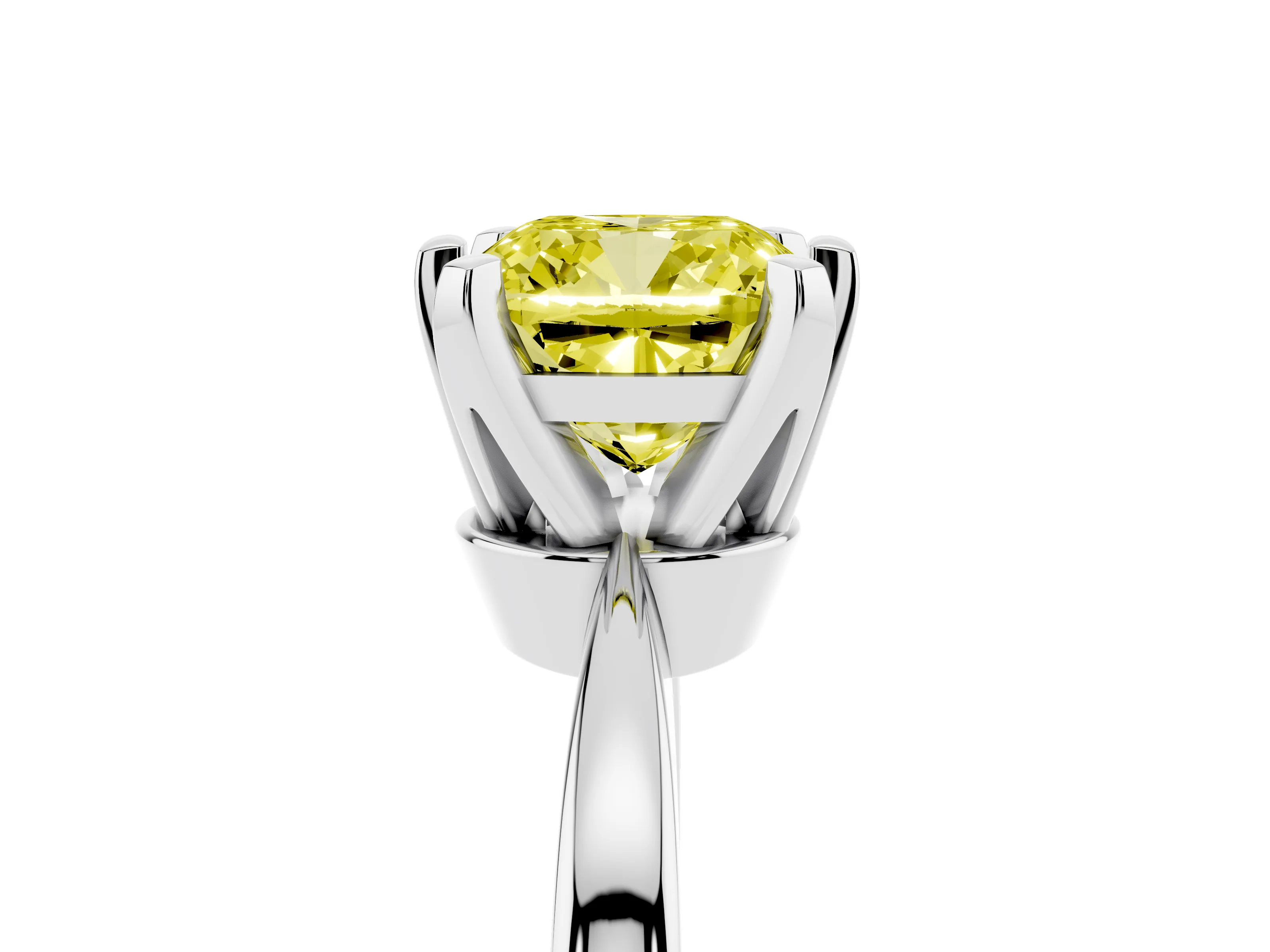 Fancy Yellow Cushion Cut Diamond Solitaire Engagement Ring Set in Platinum with Slim Tapered Solitaire Band