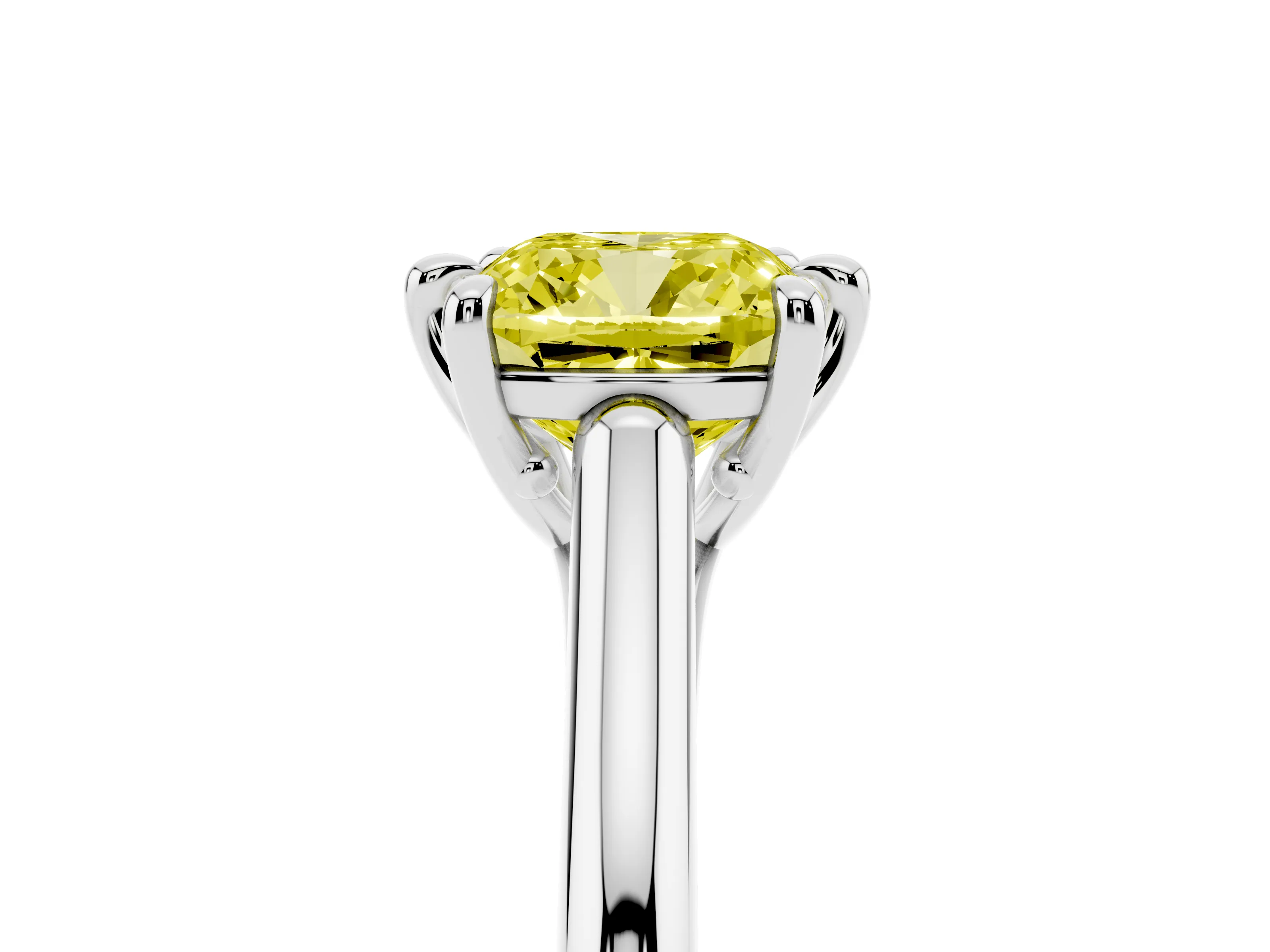 Fancy Yellow Cushion Cut Diamond Solitaire Engagement Ring Set in Platinum with Prong Setting and Plain Classic Band