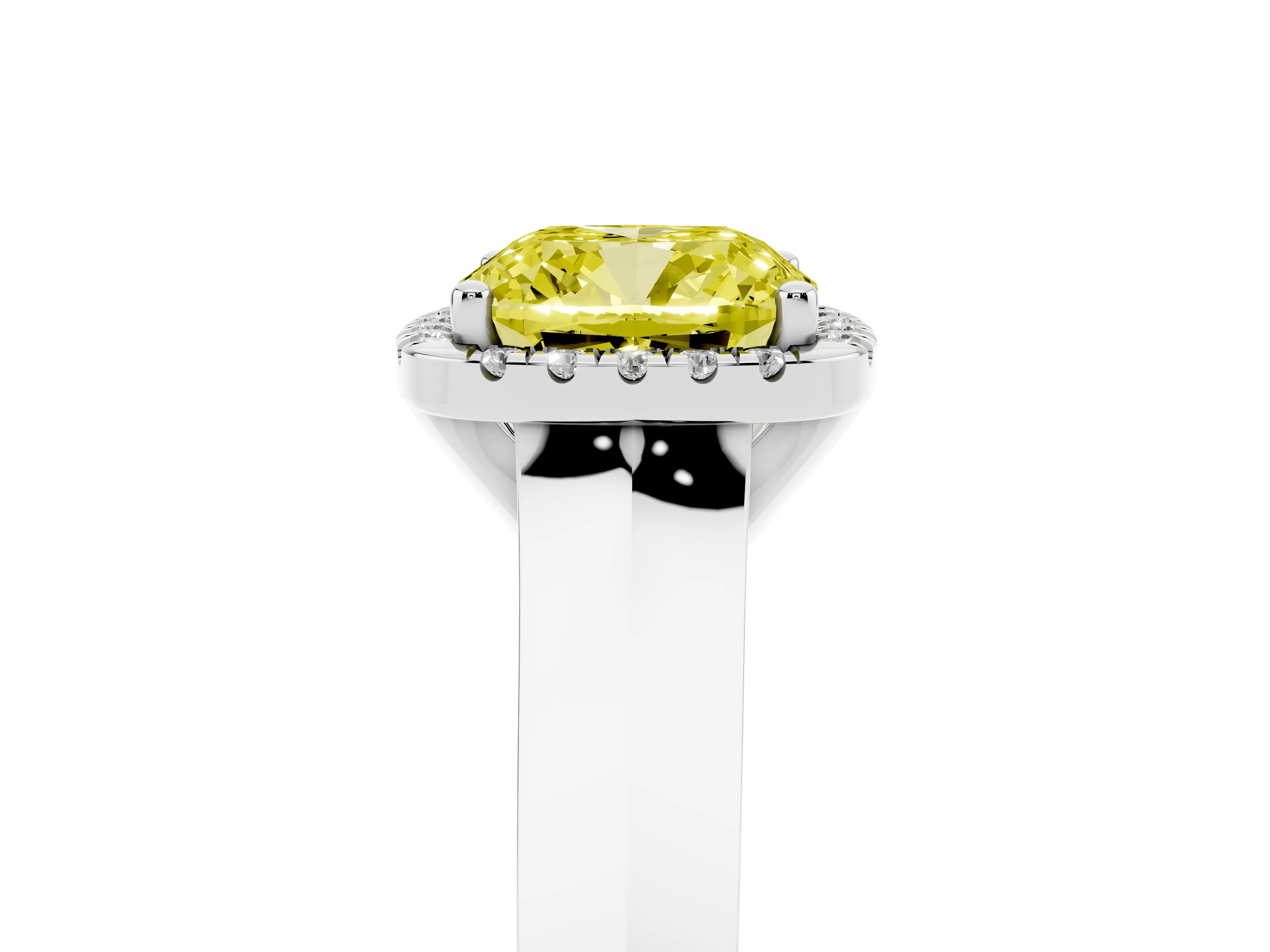 Fancy Yellow Cushion Cut Diamond Halo Ring Set in Silver with Cathedral Band and Prong Setting