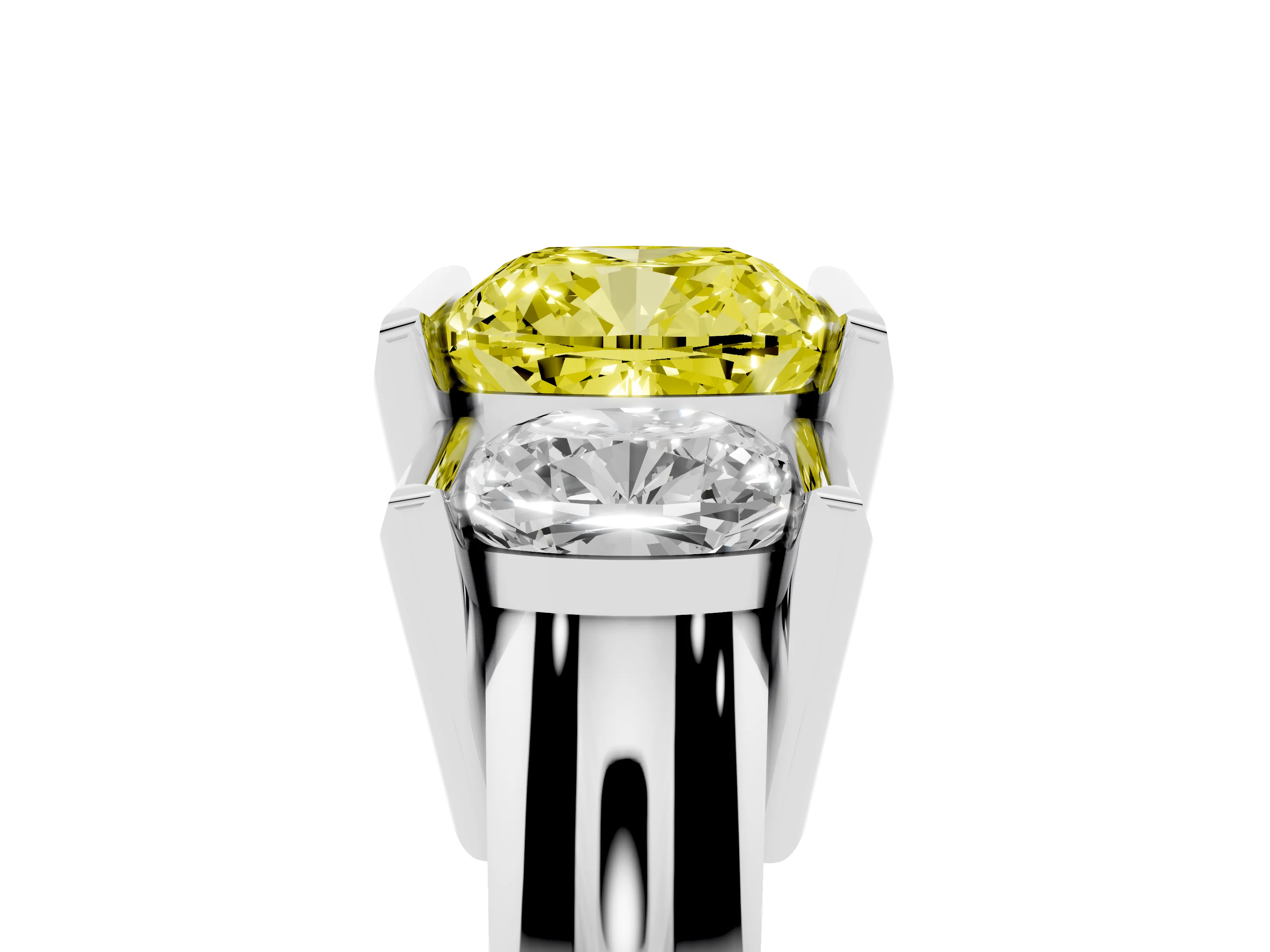 Fancy Yellow Cushion Cut Diamond Three-Stone Channel Set Ring Set in Platinum with Smooth Polished Band