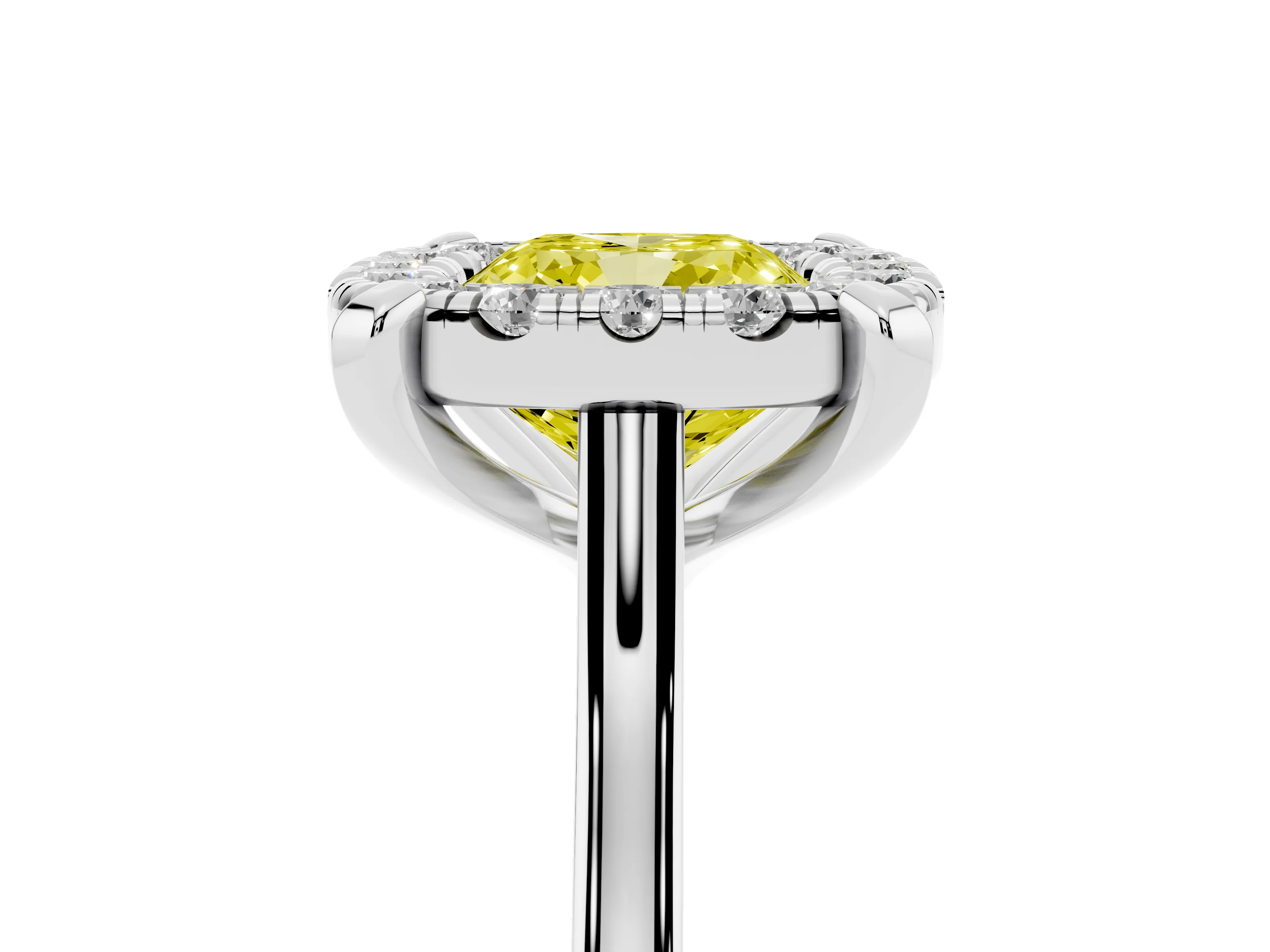 Fancy Yellow Cushion Cut Diamond Cluster Halo Solitaire Ring Set in Silver with Prong Setting
