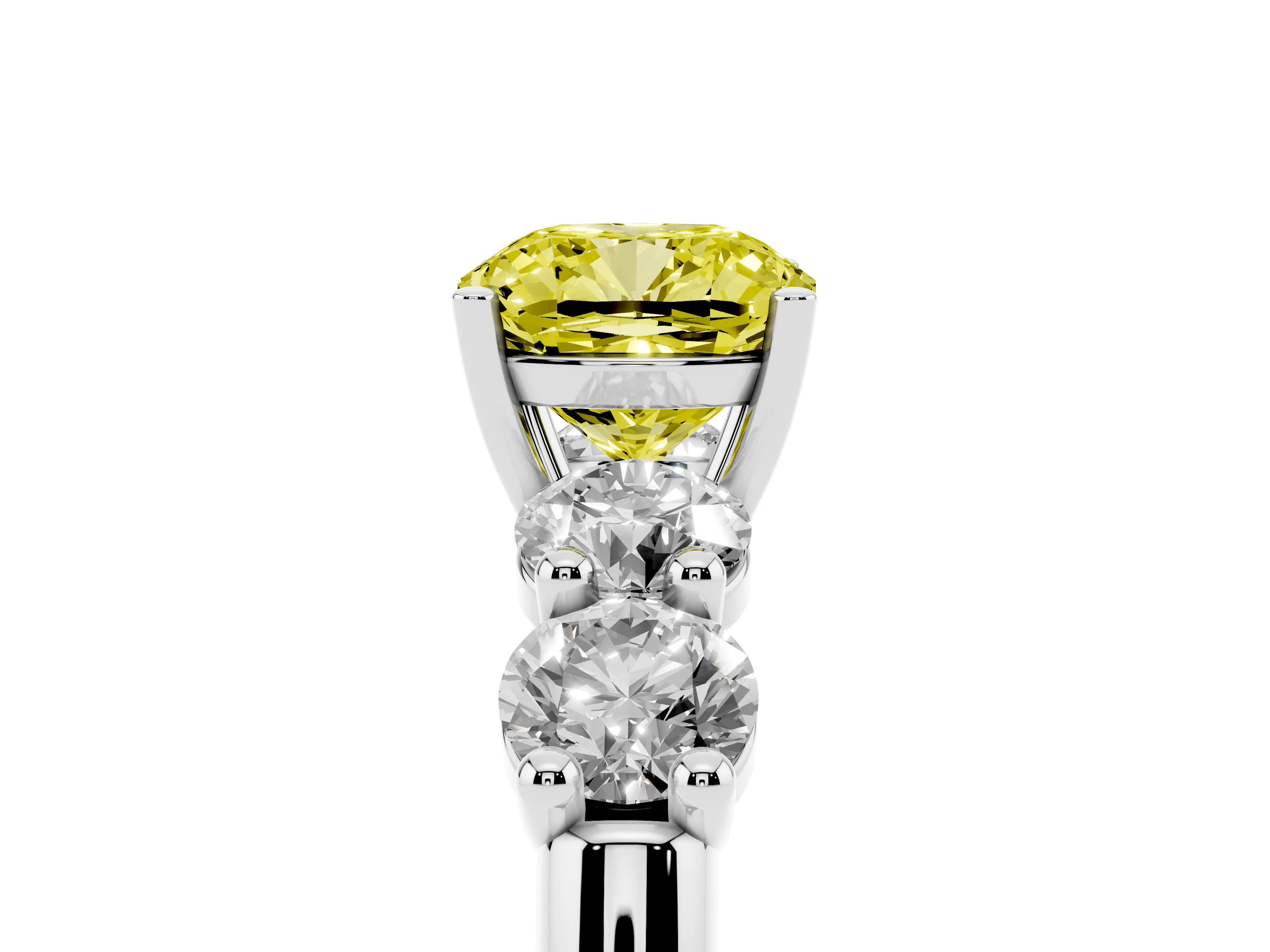 Fancy Yellow Cushion Cut Diamond Five-Stone Prong Set Ring Set in Platinum with Classic Band