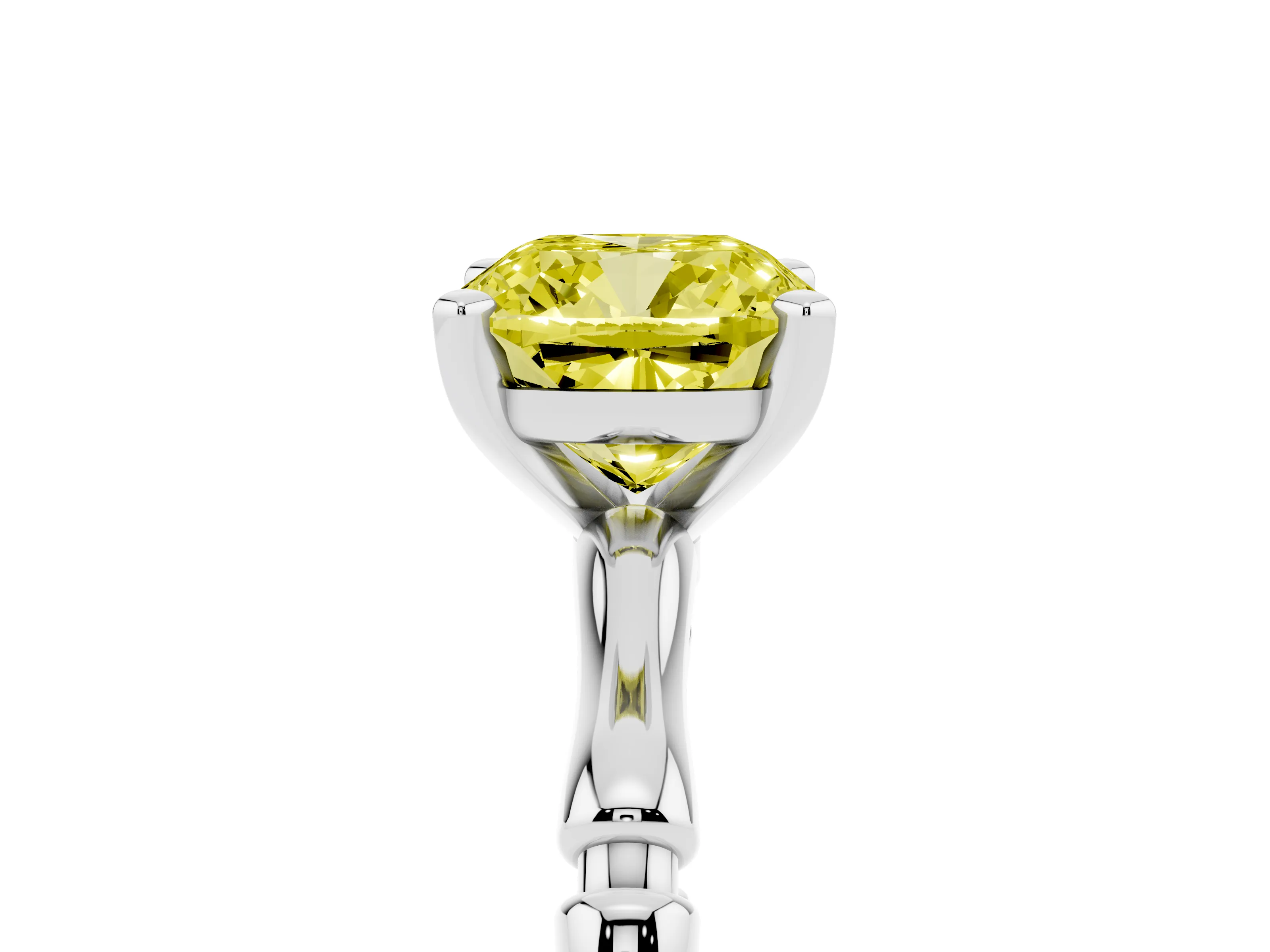 Fancy Yellow Cushion Cut Diamond Solitaire Ring Set in Silver with Bamboo Band and Prong Setting