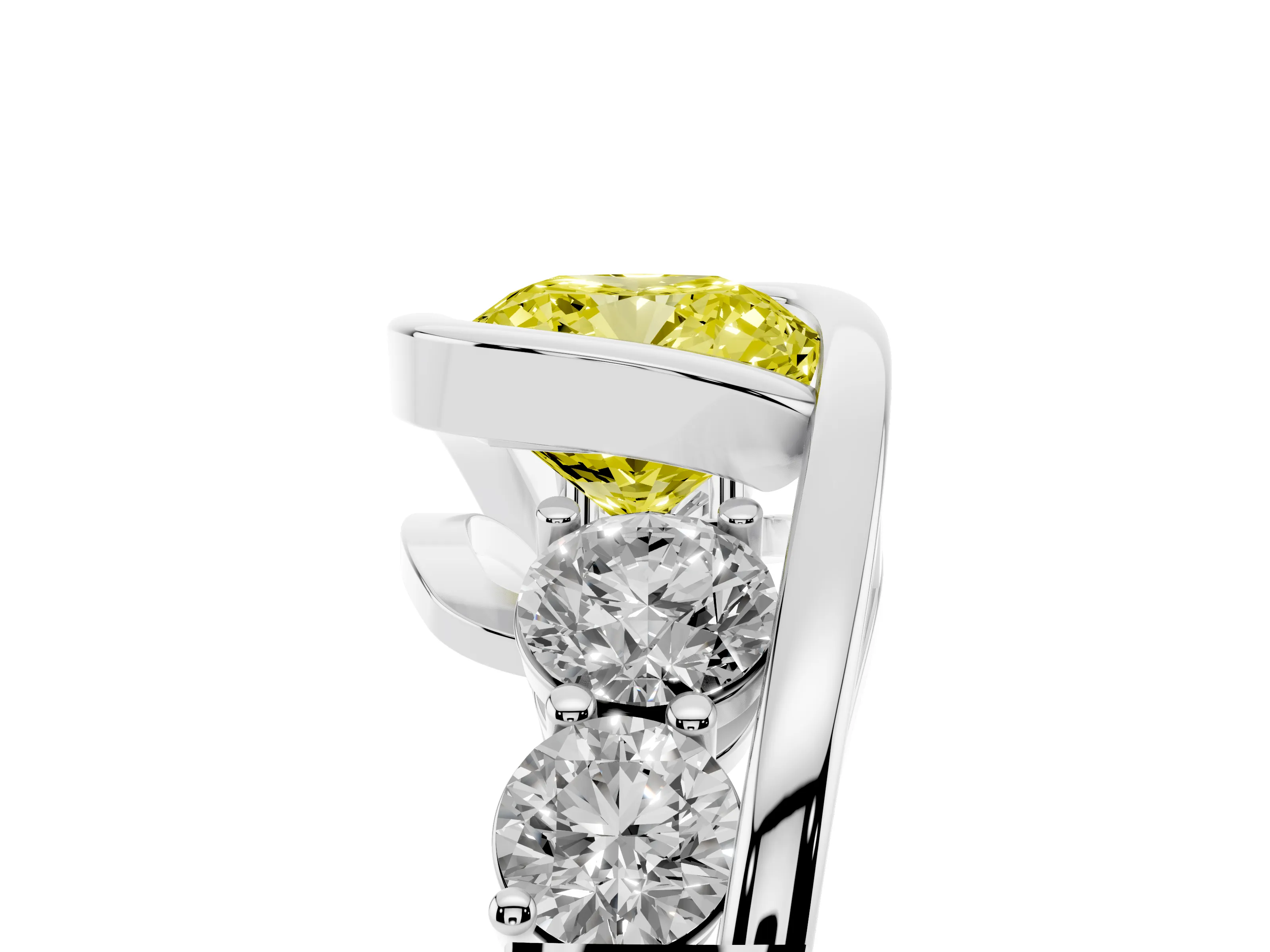 Fancy Yellow Cushion Cut Diamond Bezel Bypass Ring Set in Silver with Round Accents