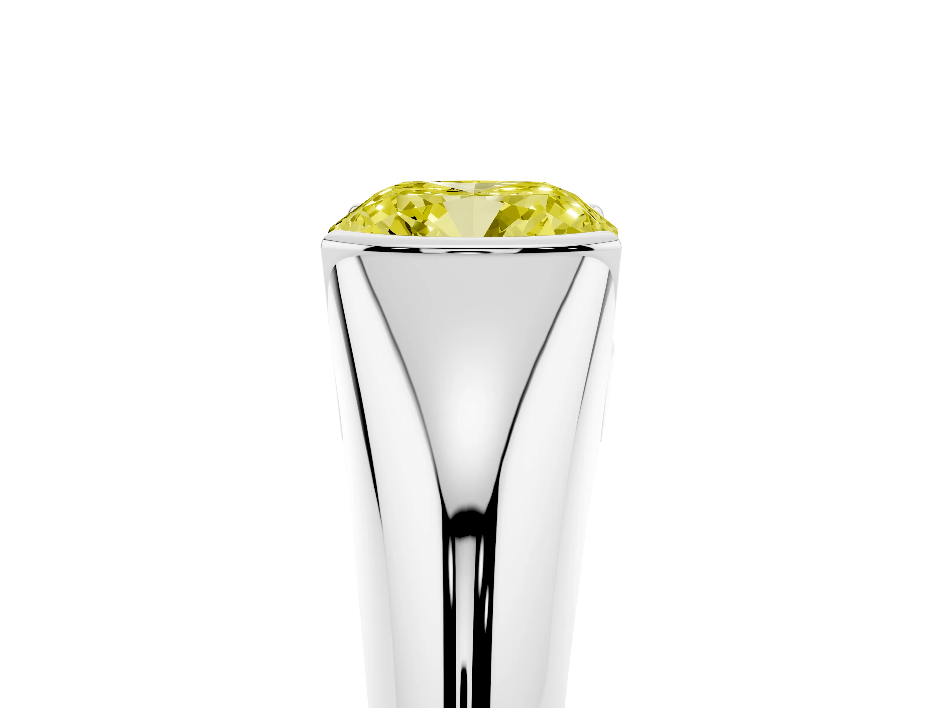 Fancy Yellow Cushion Cut Diamond Solitaire Tension Set Ring Set in White gold