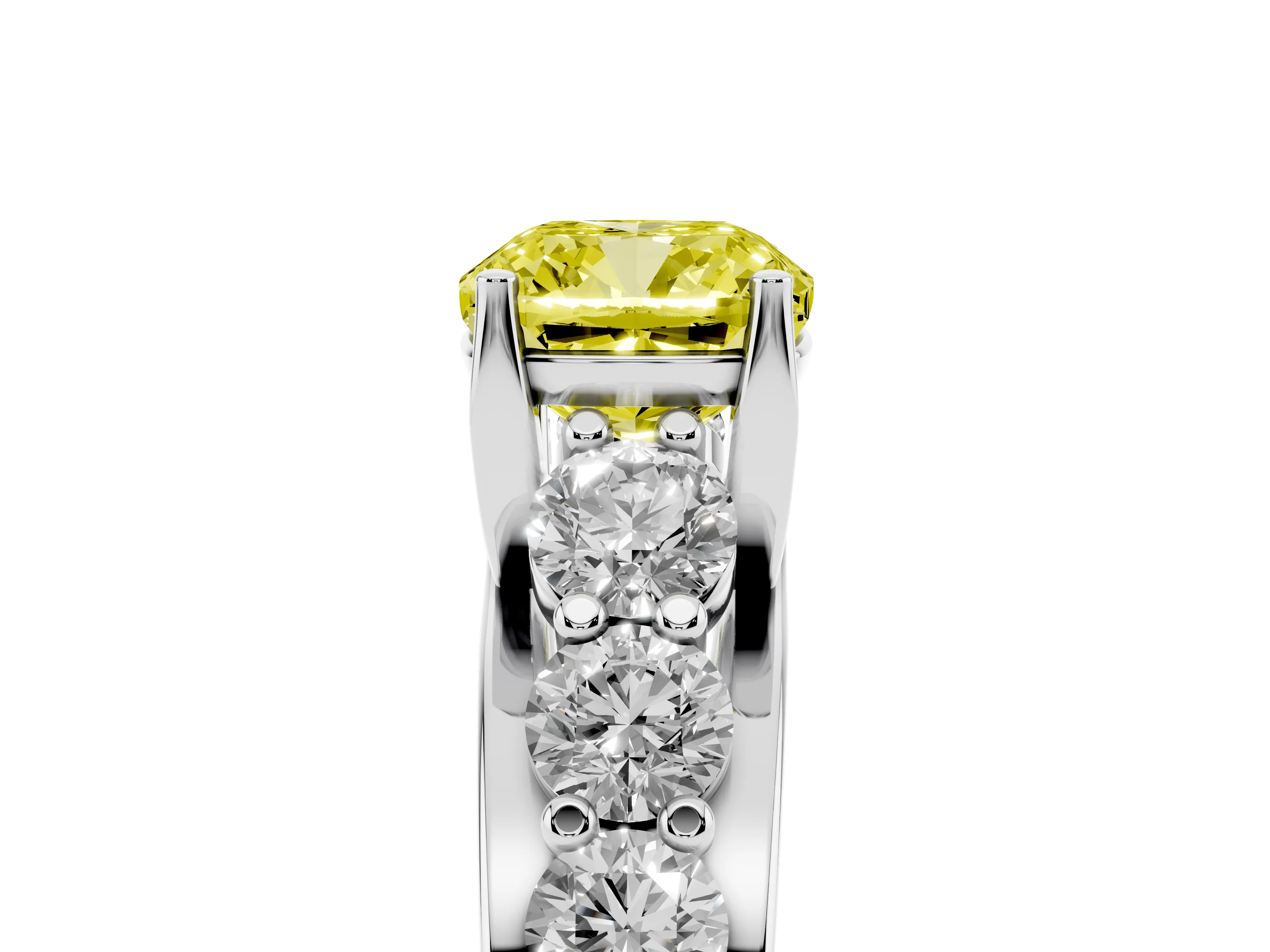 Fancy Yellow Cushion Cut Diamond Pavé Engagement Ring Set in Silver with Prong Setting