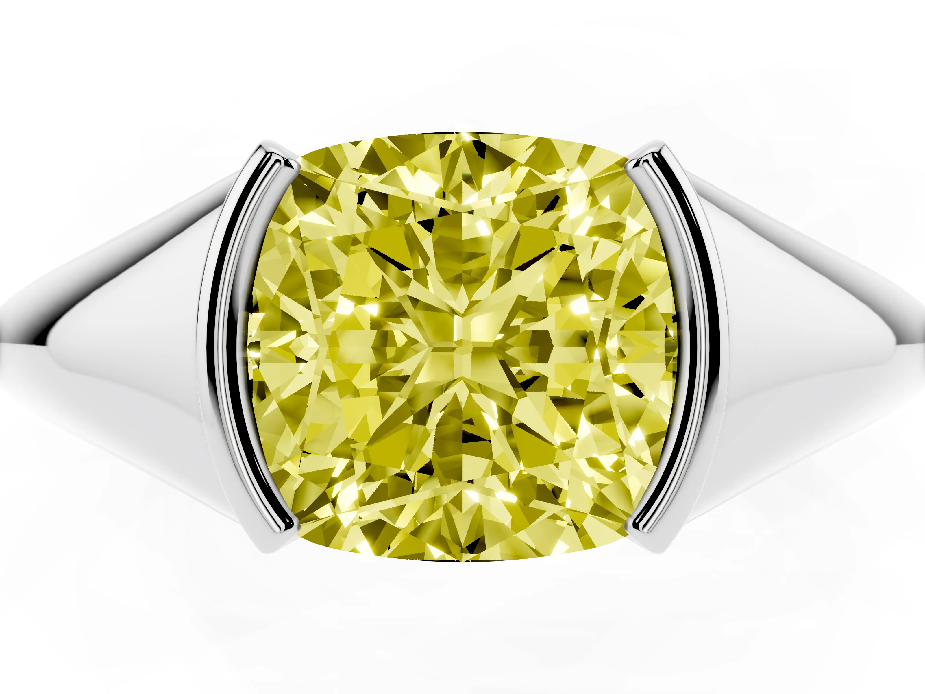 Fancy Yellow Cushion Cut Diamond Solitaire Tension Set Ring Set in White gold