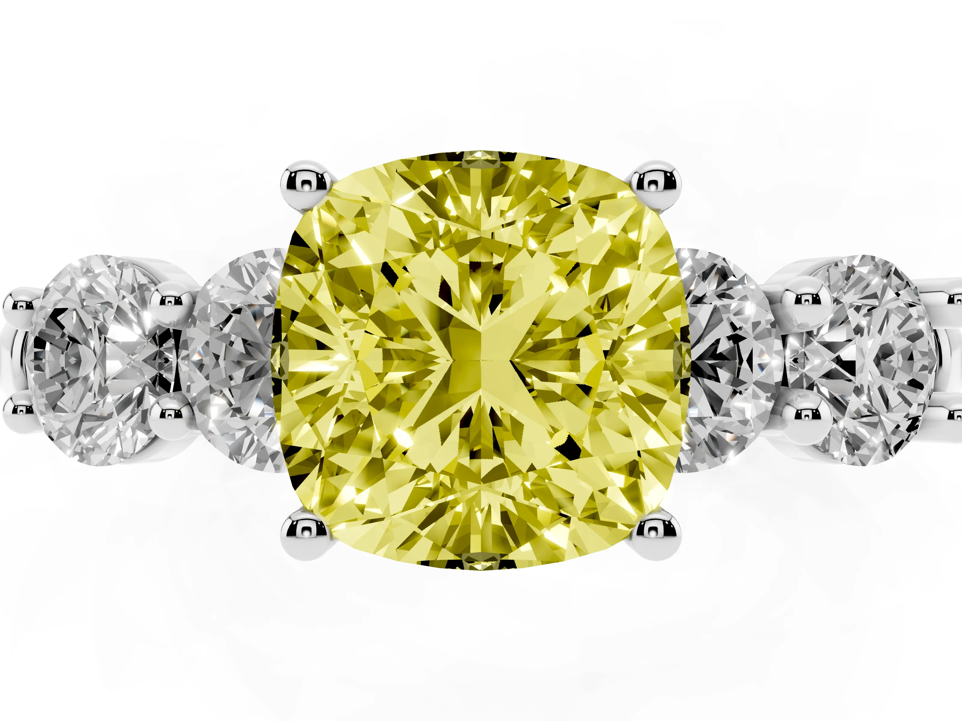 Fancy Yellow Cushion Cut Diamond Five-Stone Prong Set Ring Set in Platinum with Classic Band