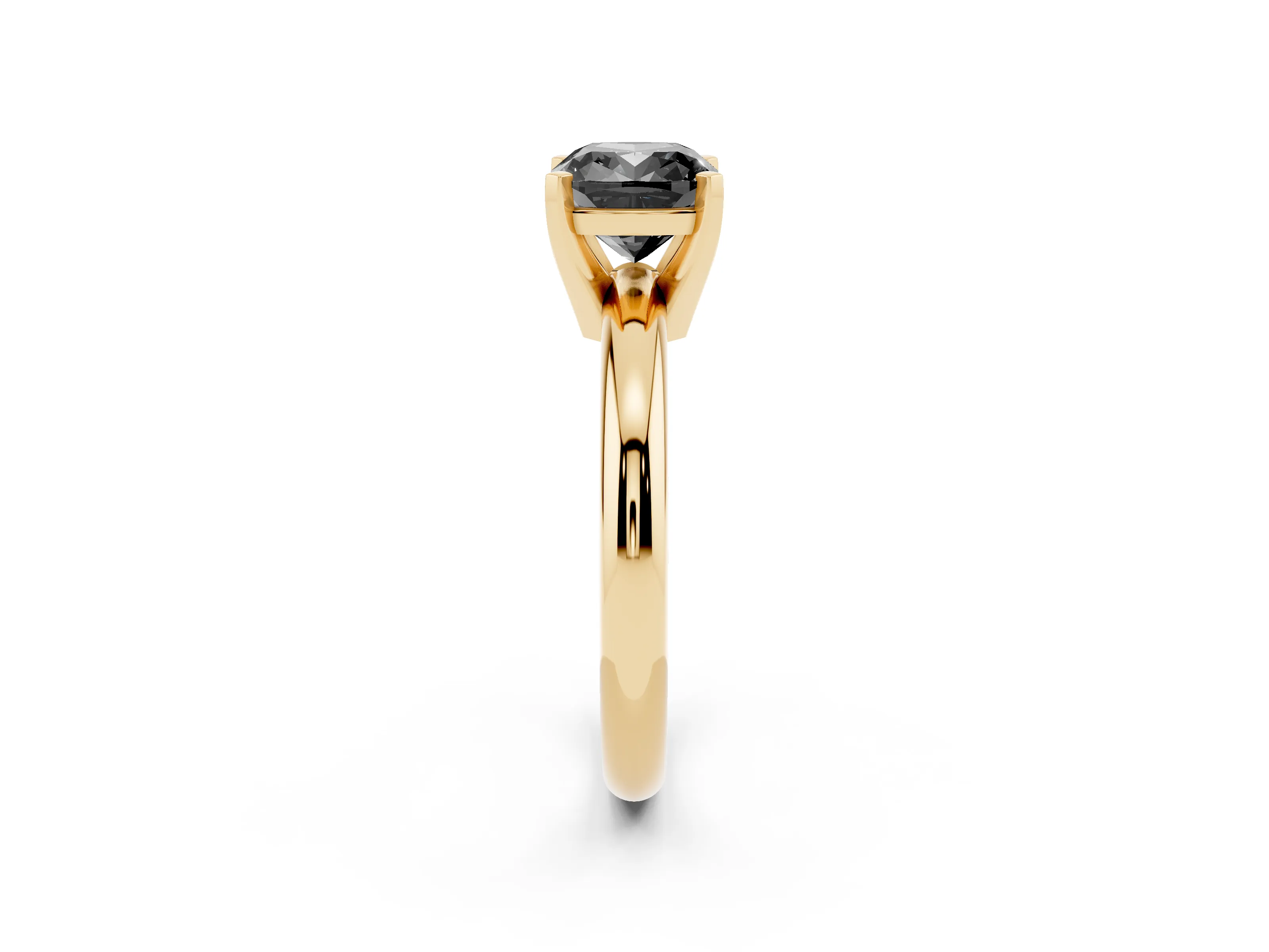 Fancy Black Cushion Cut Diamond Solitaire Engagement Ring Set in Yellow gold with Round Band and Prong Setting