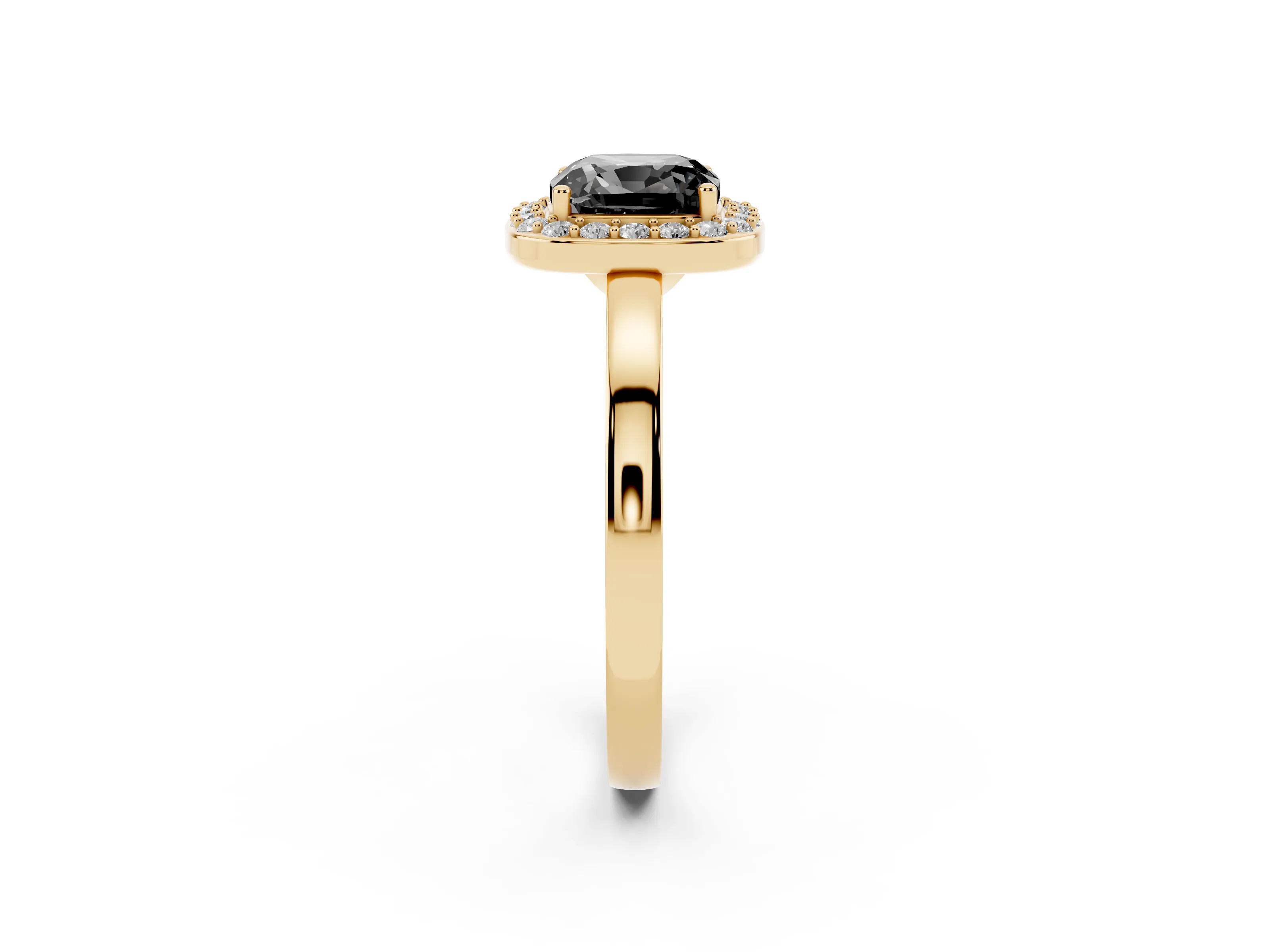 Fancy Black Cushion Cut Diamond Halo Ring Set in Yellow gold with Solitaire Band and Prong Setting