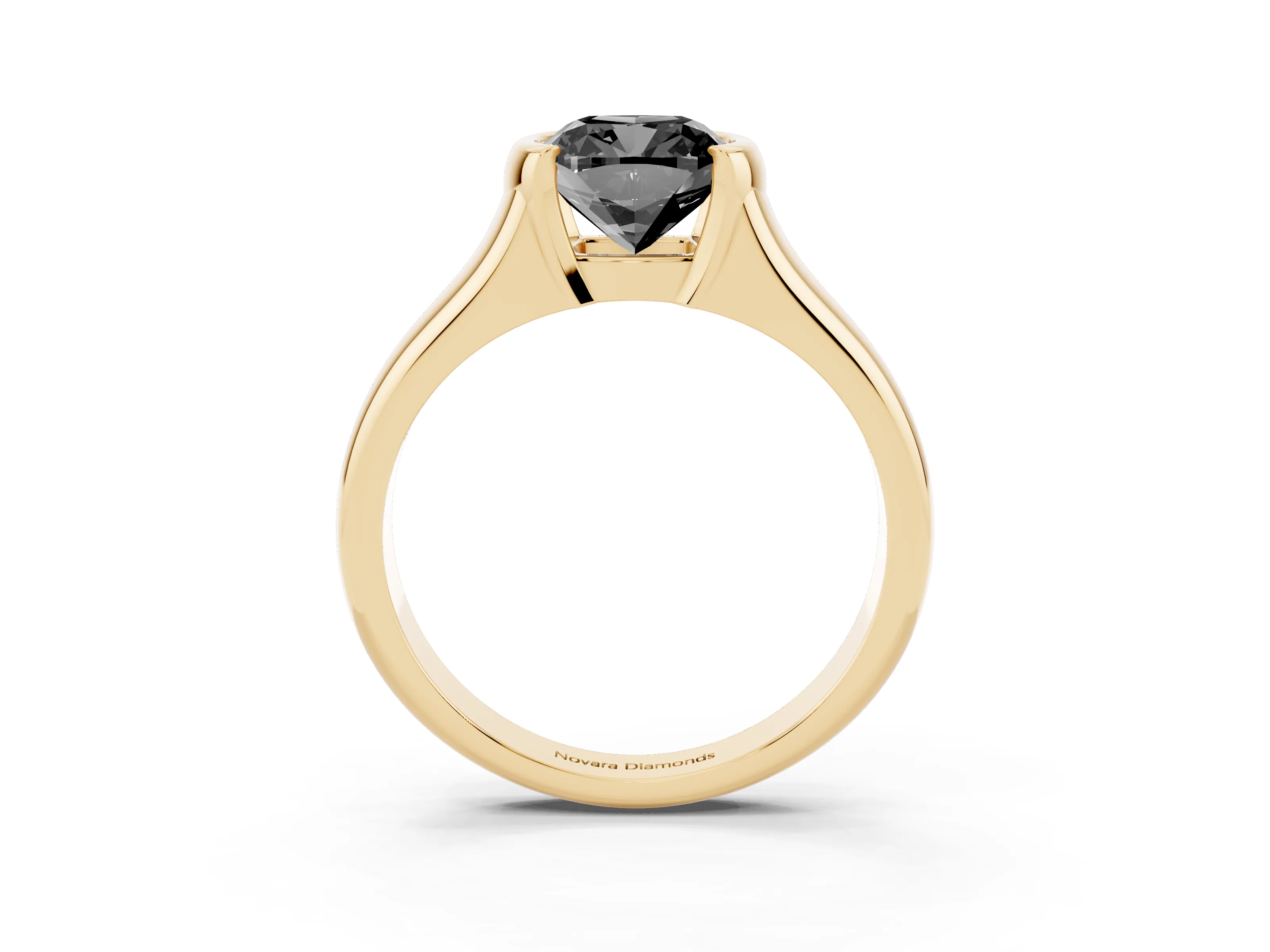 Fancy Black Cushion Cut Diamond Solitaire Tension Set Ring Set in Yellow gold with Split Shank Band
