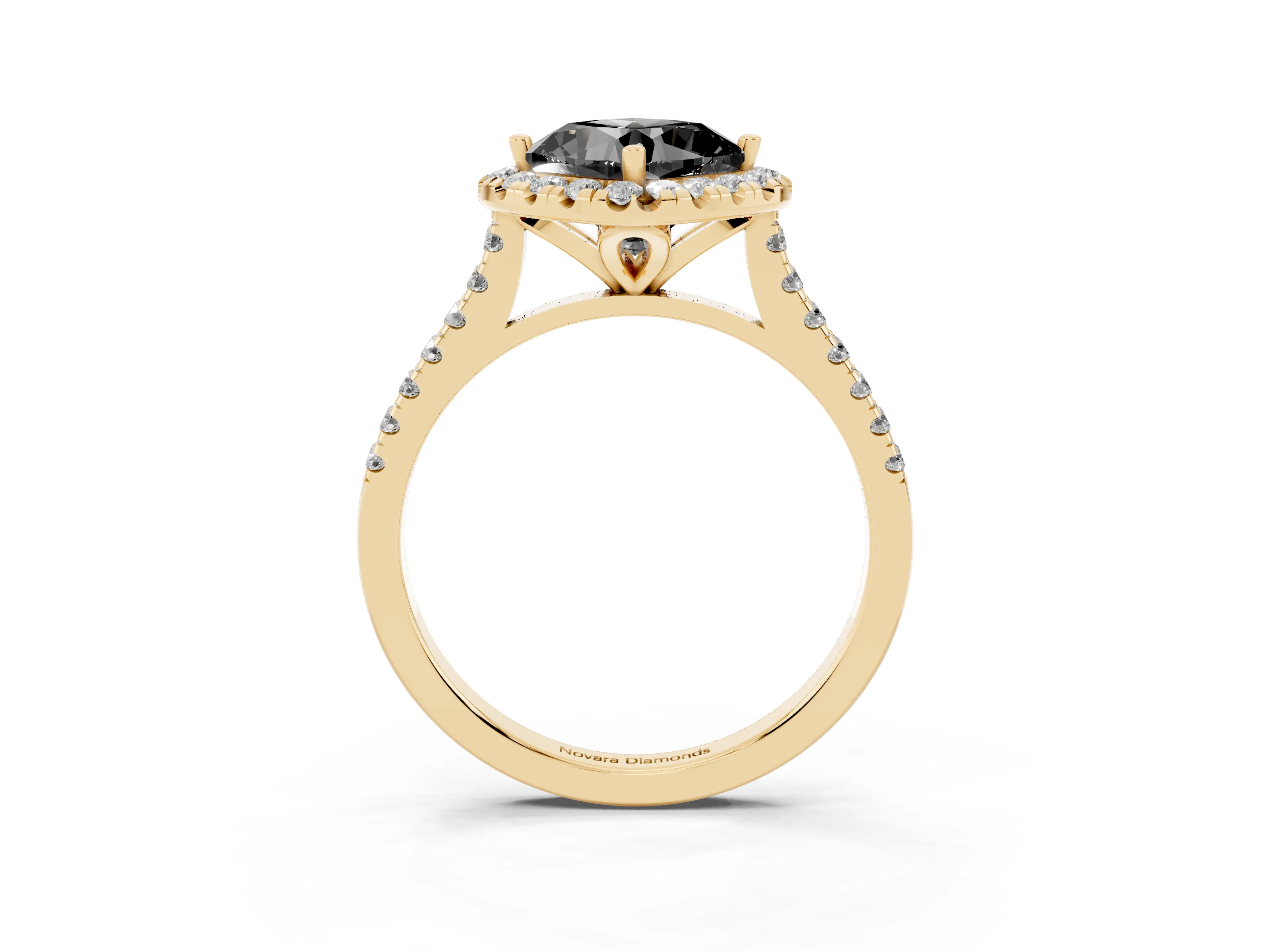 Fancy Black Cushion Cut Diamond Cushion Halo Ring Set in Yellow gold with Pavé Band