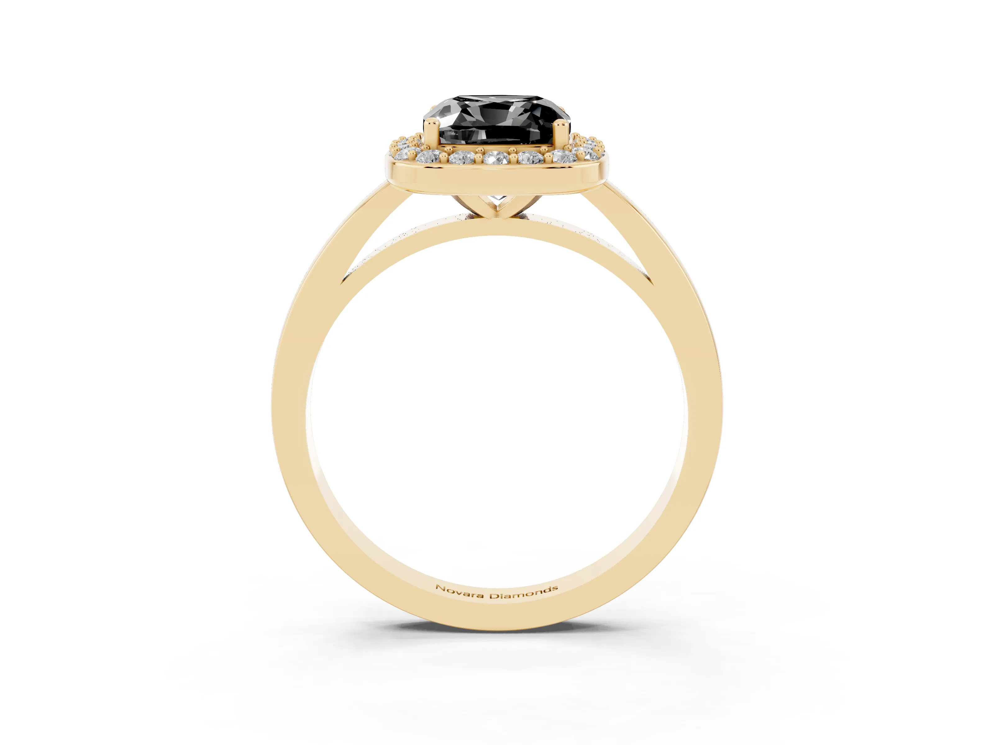 Fancy Black Cushion Cut Diamond Halo Ring Set in Yellow gold with Solitaire Band and Prong Setting