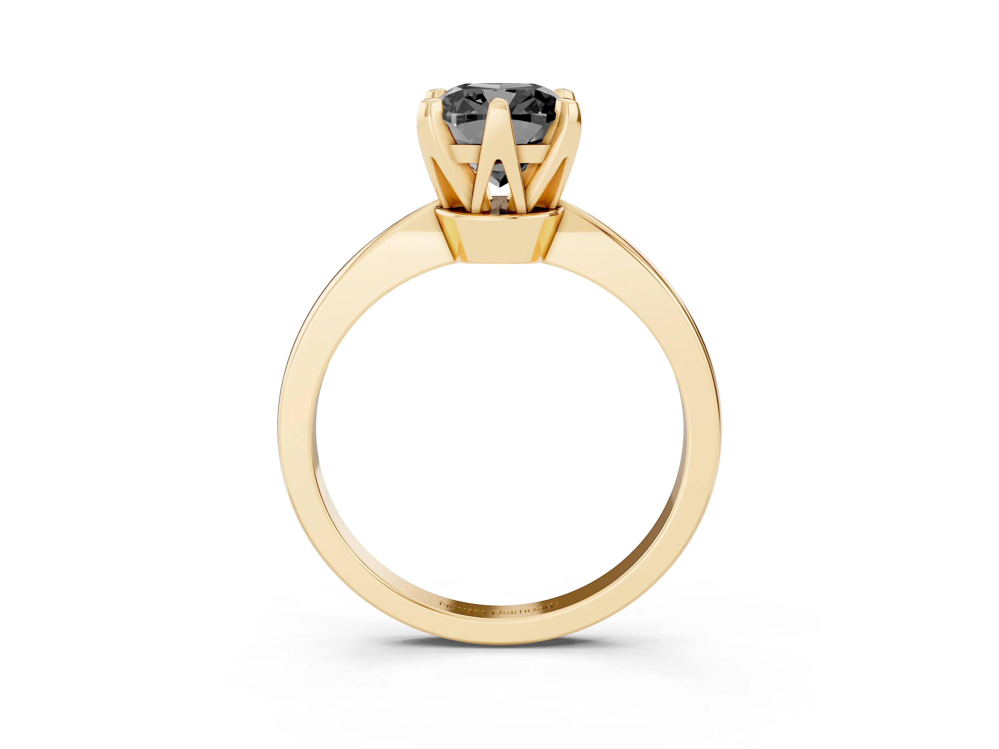Fancy Black Cushion Cut Diamond Solitaire Engagement Ring Set in Yellow gold with Slim Tapered Solitaire Band