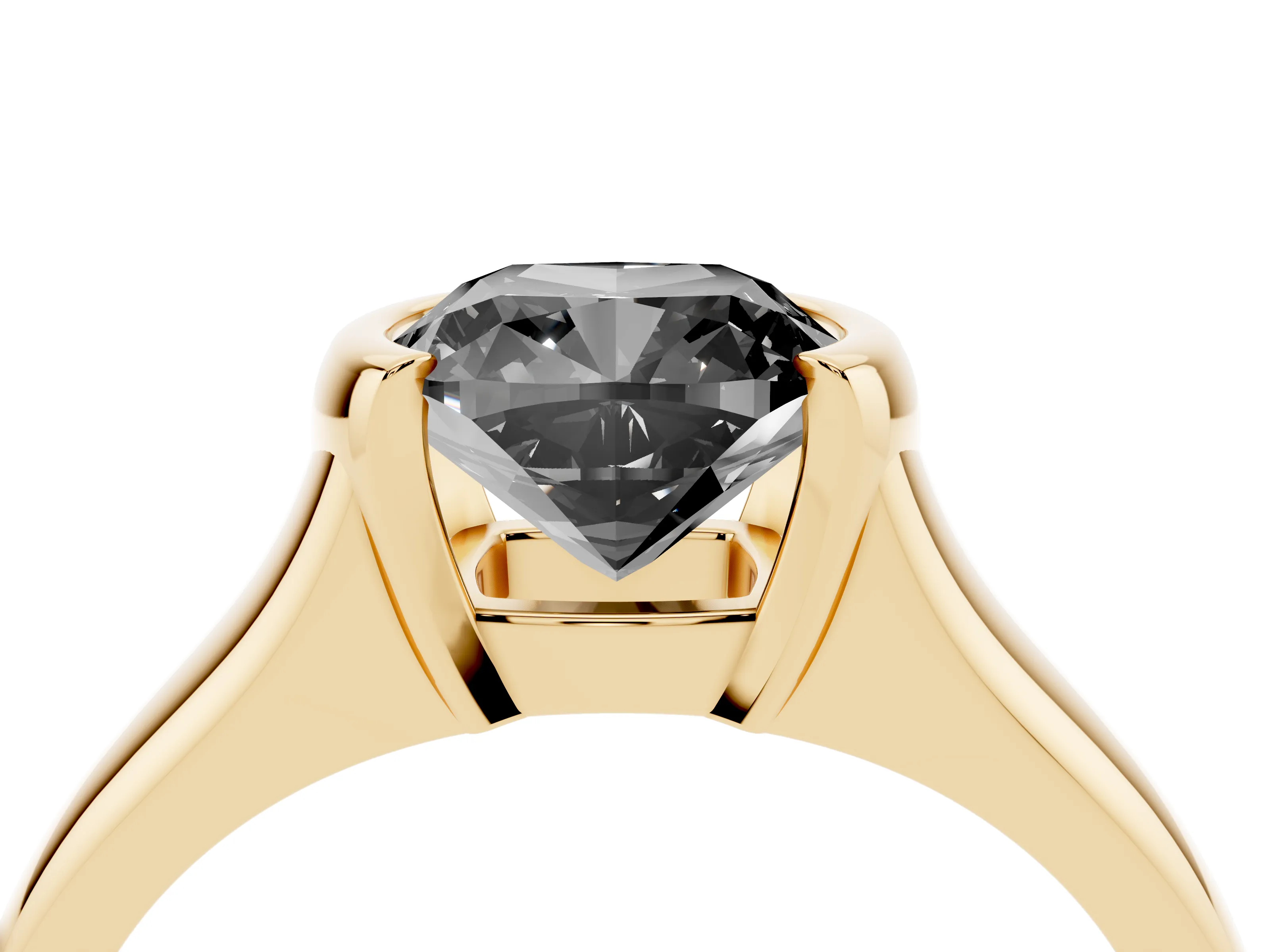 Fancy Black Cushion Cut Diamond Solitaire Tension Set Ring Set in Yellow gold with Split Shank Band