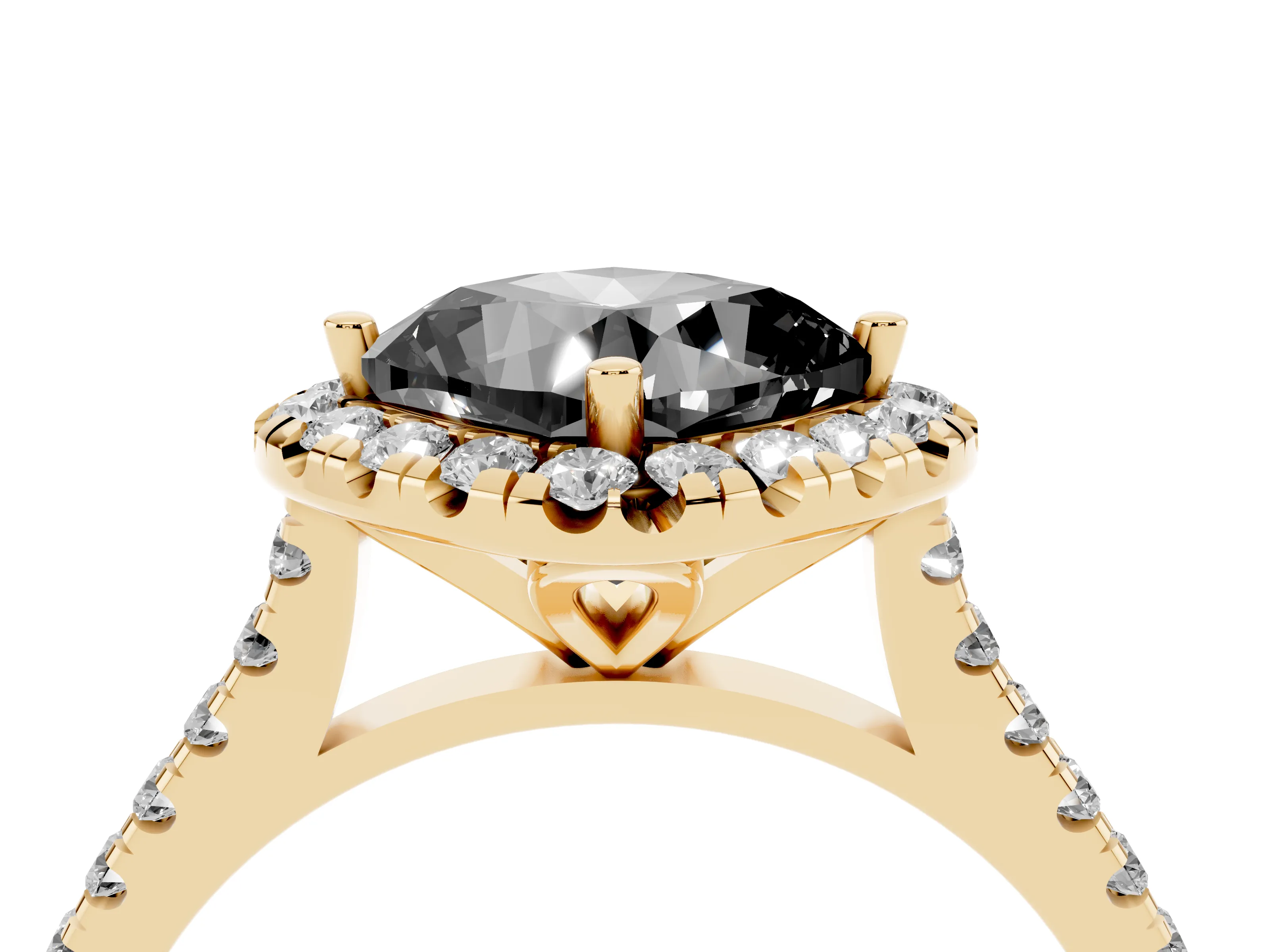 Fancy Black Cushion Cut Diamond Cushion Halo Ring Set in Yellow gold with Pavé Band